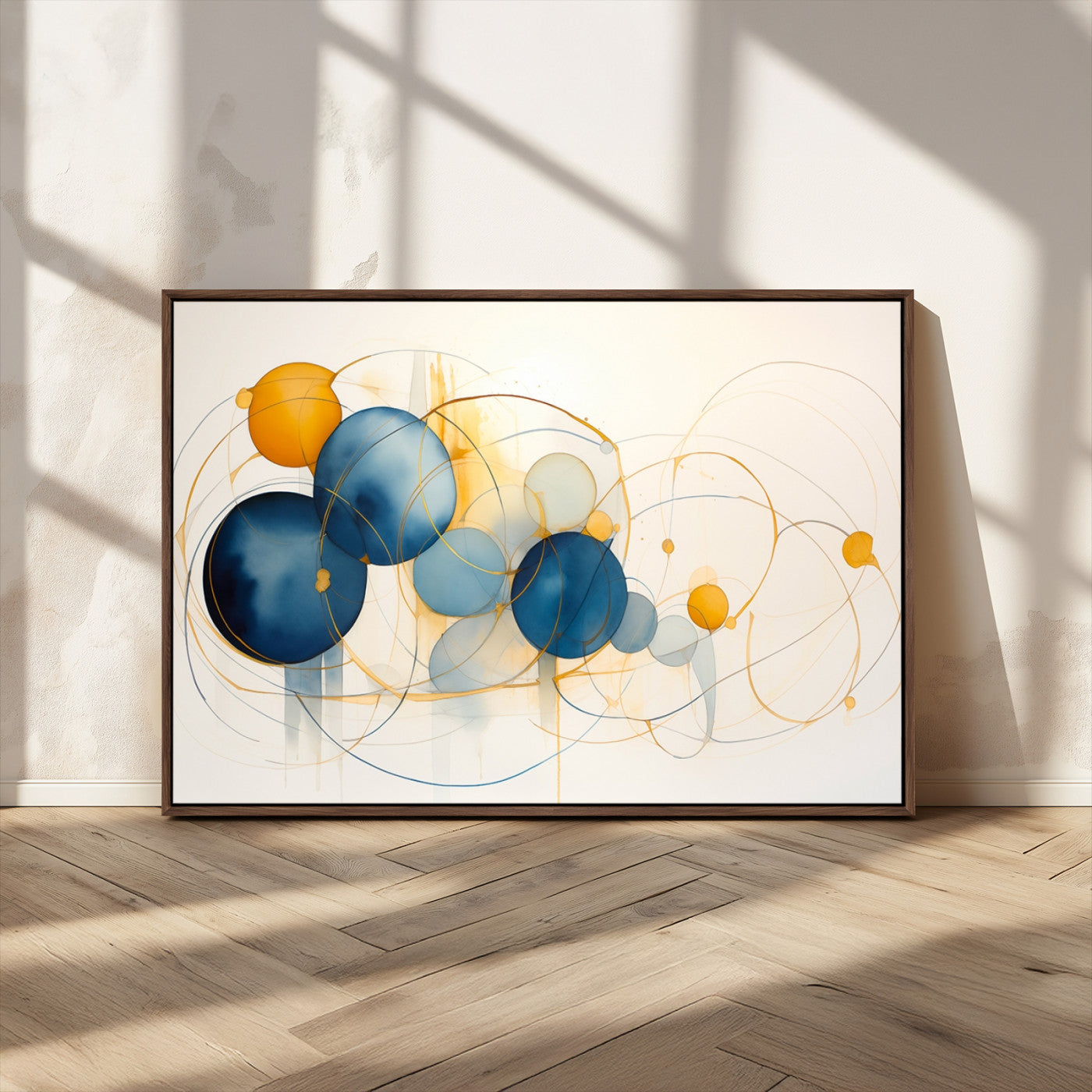 -Geometric Blue Orange Abstract Wall Art Canvas, Geometric Blue Orange Canvas Print