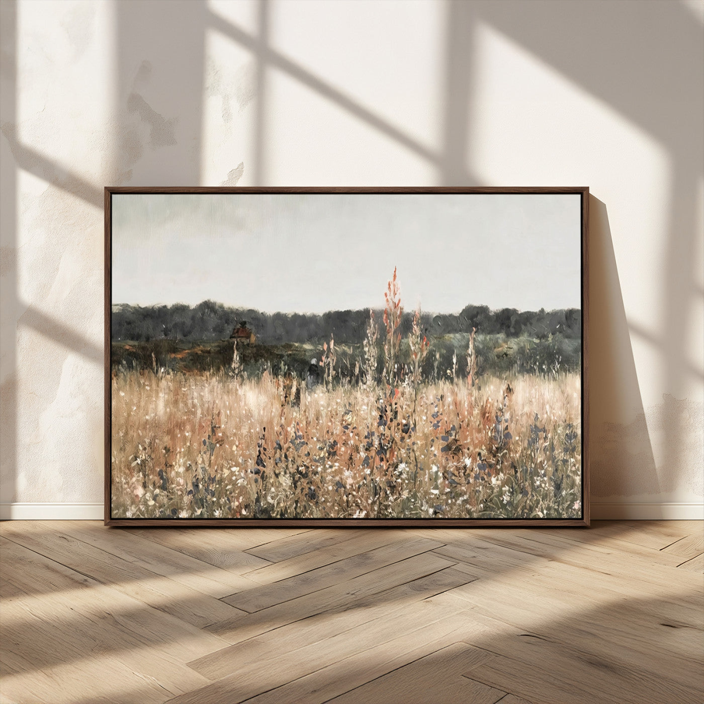 MGV-FC-36X24 - Abstract Wildflower Art Field Landscape Oil Painting Print, Country Field Wall Art - Framed Ready to Hang