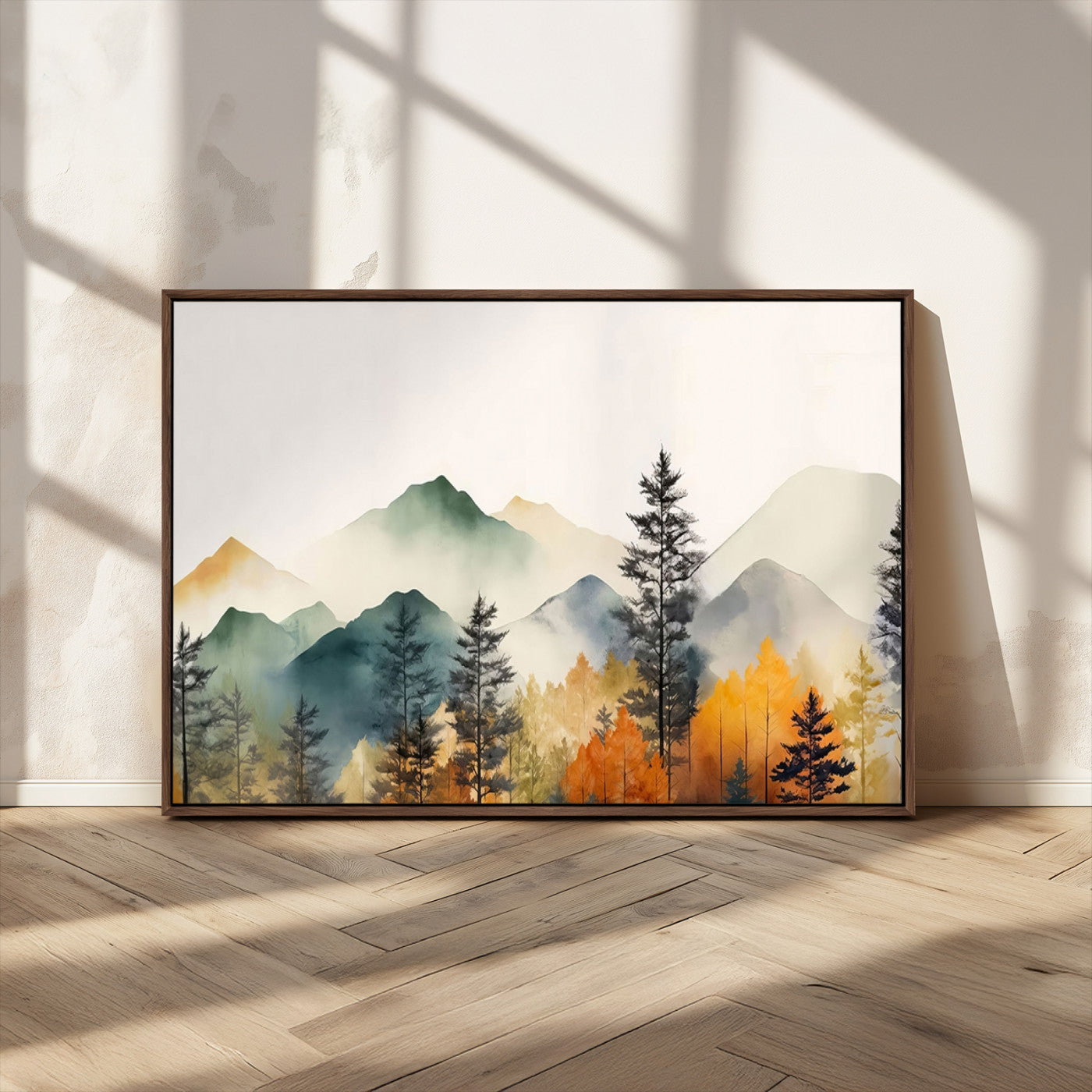 MGV-FC-36X24 - Abstract Watercolor Mountains and Trees Autumn Wall Art, Mountains and Trees Autumn Wall Art Canvas