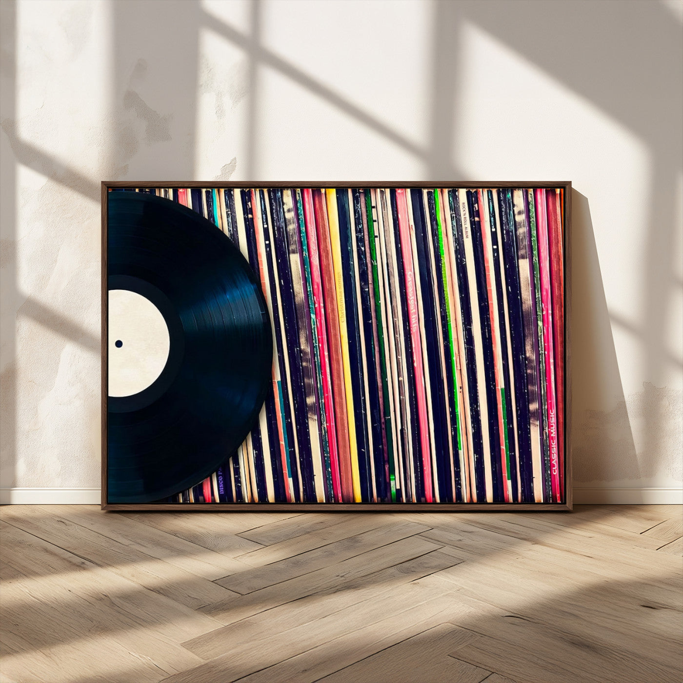 MGV-FC-36X24 - Vinyl Record and Album Collection Canvas Wall Art - Retro Music Decor for Living Room, Vintage Vinyl Lover’s Set