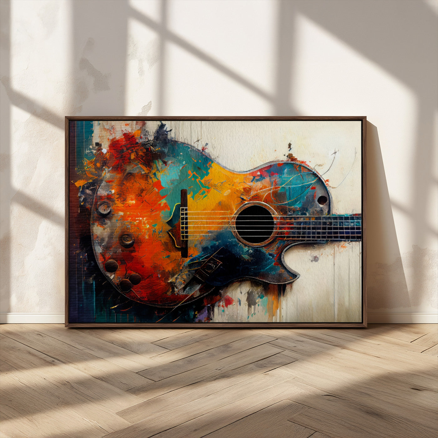 MGV-FC-36X24 - Abstract Guitar Wall Art Canvas | Vibrant Music-Inspired Art for Living Room or Studio | Colorful Music Decor Canvas Print