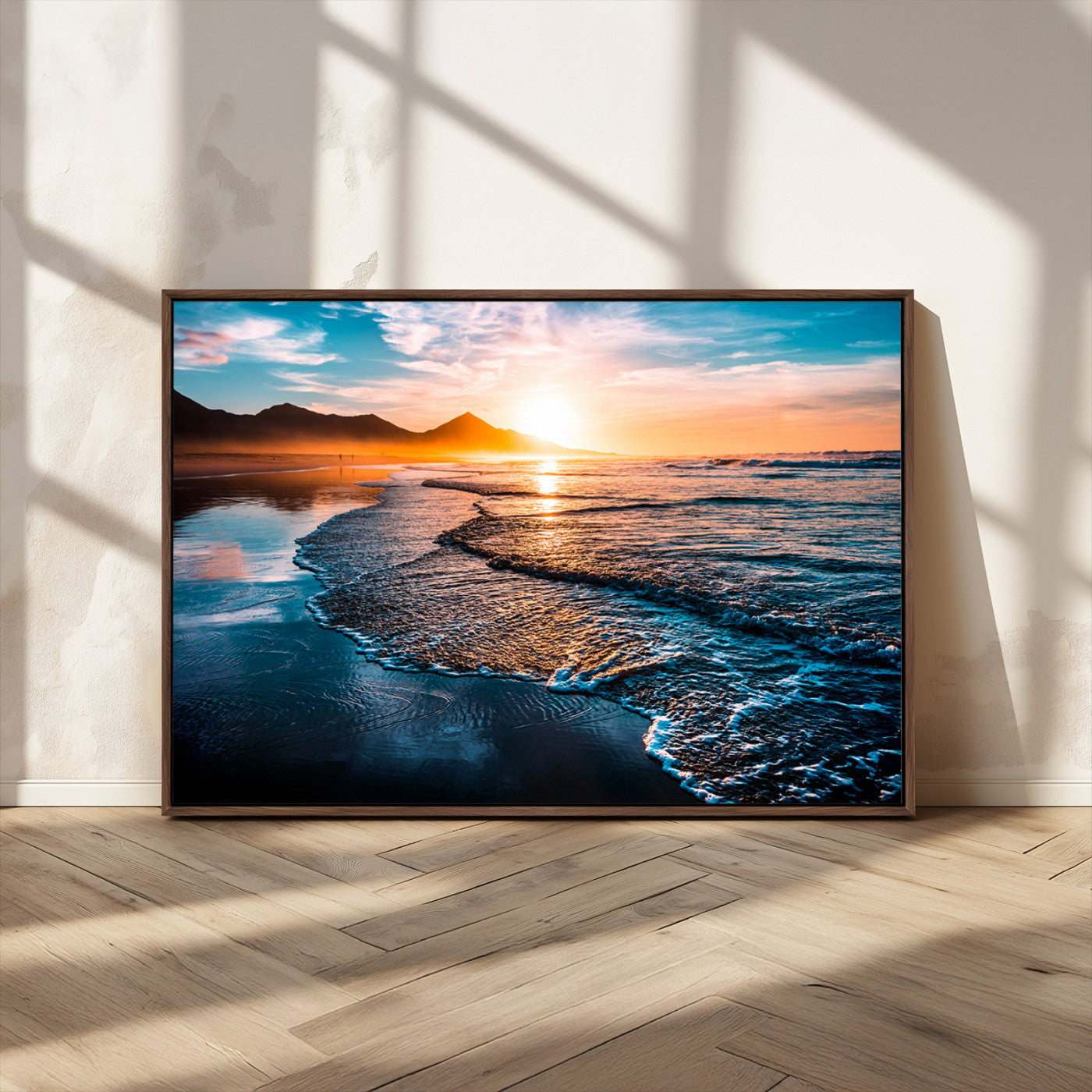 MGV-FC-36X24 - Beach Ocean Sunset on the Sea Wall Art Canvas, Beach Ocean Sunset Canvas Print