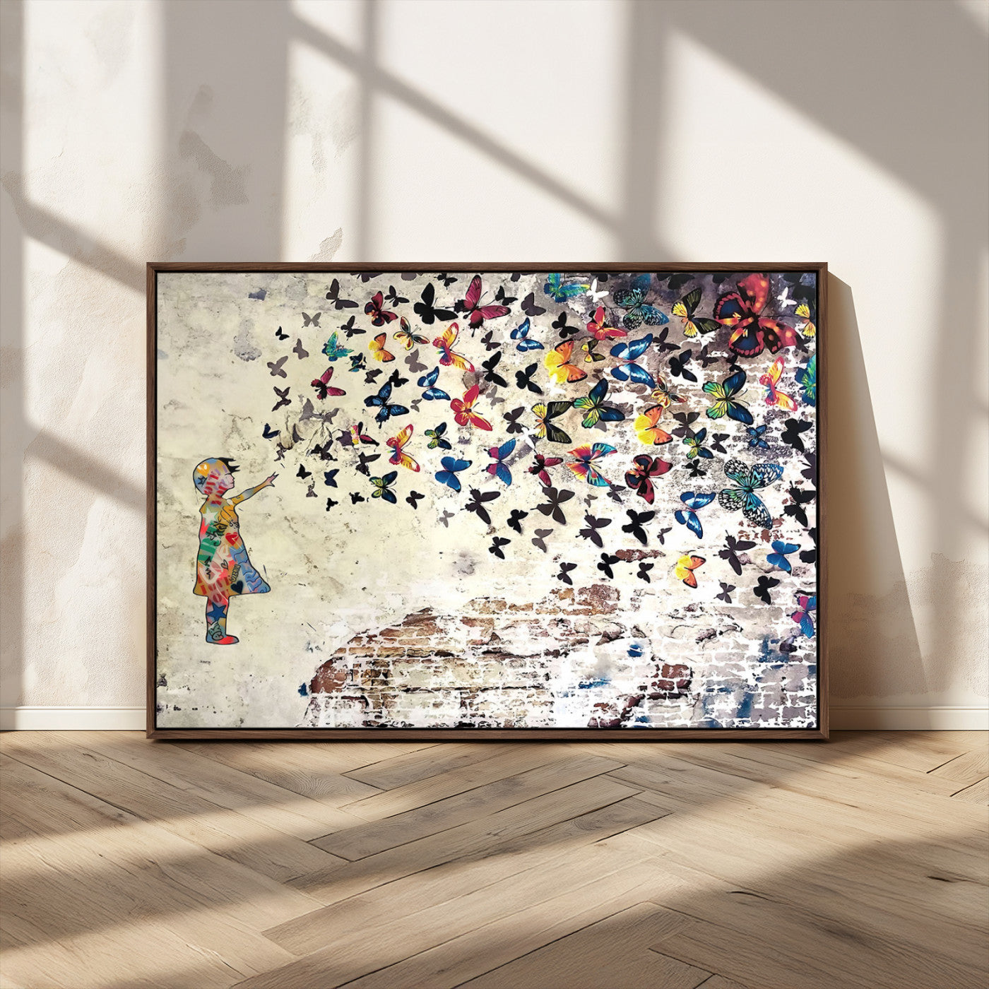 MGV-FC-36X24 - Banksy Wall Art - Banksy Girl Butterfly Graffiti Wall Art Canvas Print - Butterfly Girl and Freedom Flight - Vibrant Street Art Print