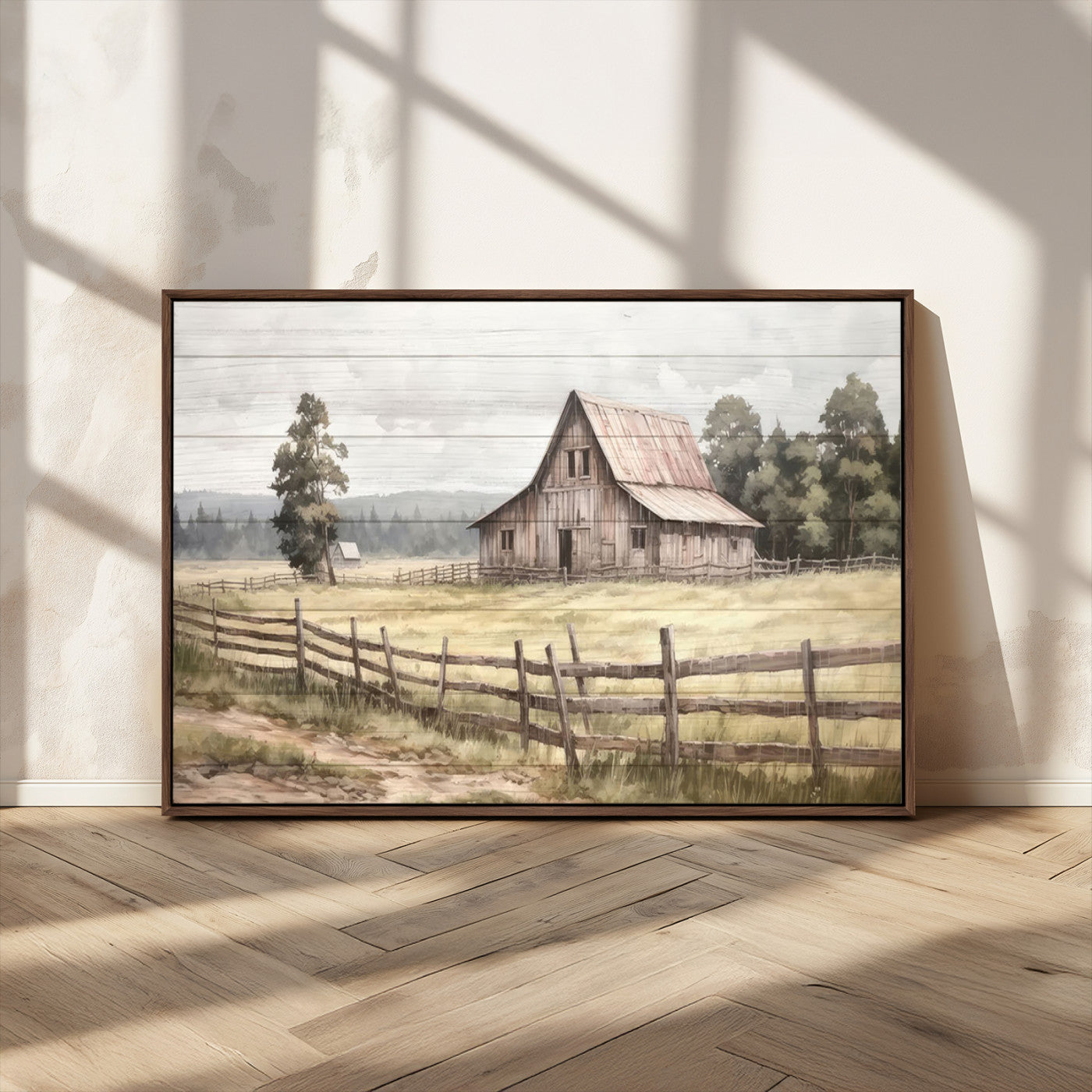 MGV-FC-36X24 - Rustic Farmhouse Barn Wall Art | 3-Panel Framed Gallery Wrap Giclee Canvas Print for Living Room, Farmhouse, or Office | Country Landscape Wall Art