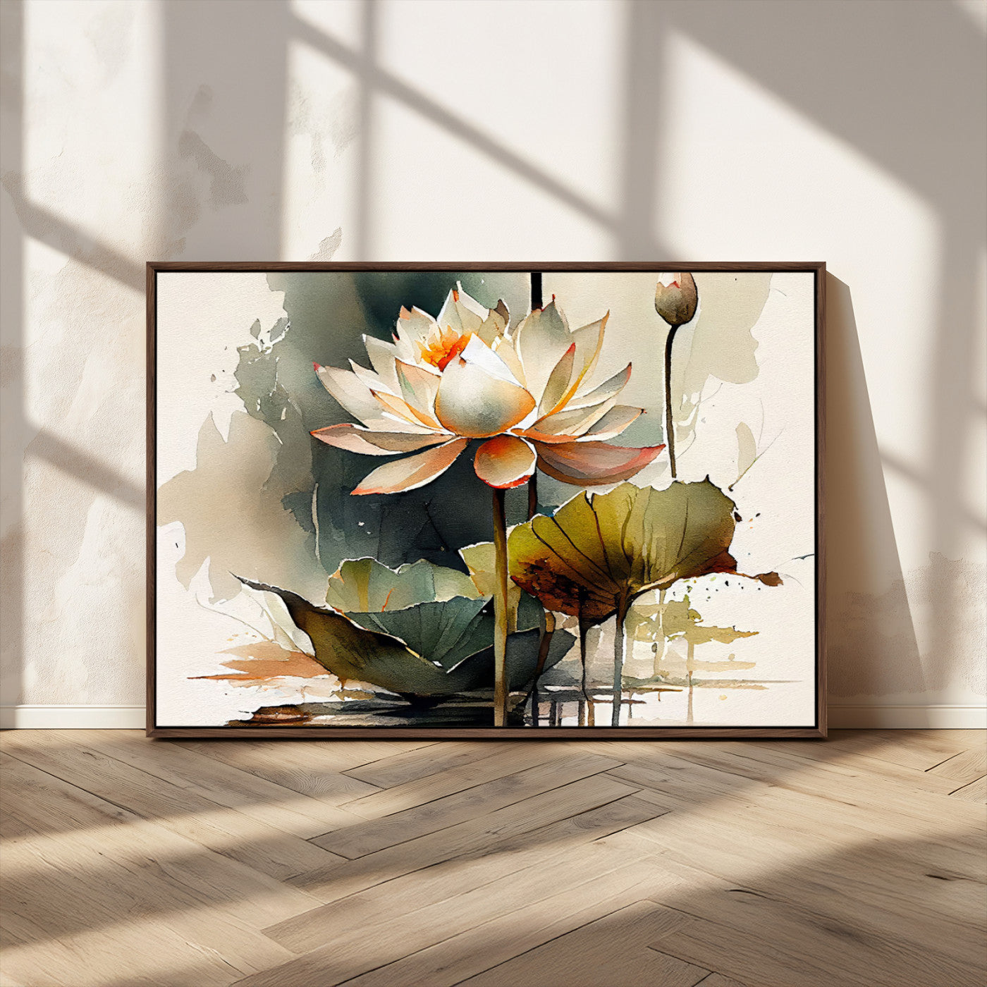 MGV-FC-36X24 - Lotus Flower Watercolor Canvas Print – A Symbol of Serenity and Growth, Captured in Soft Watercolors – Contemporary Wall Art for Tranquil Spaces
