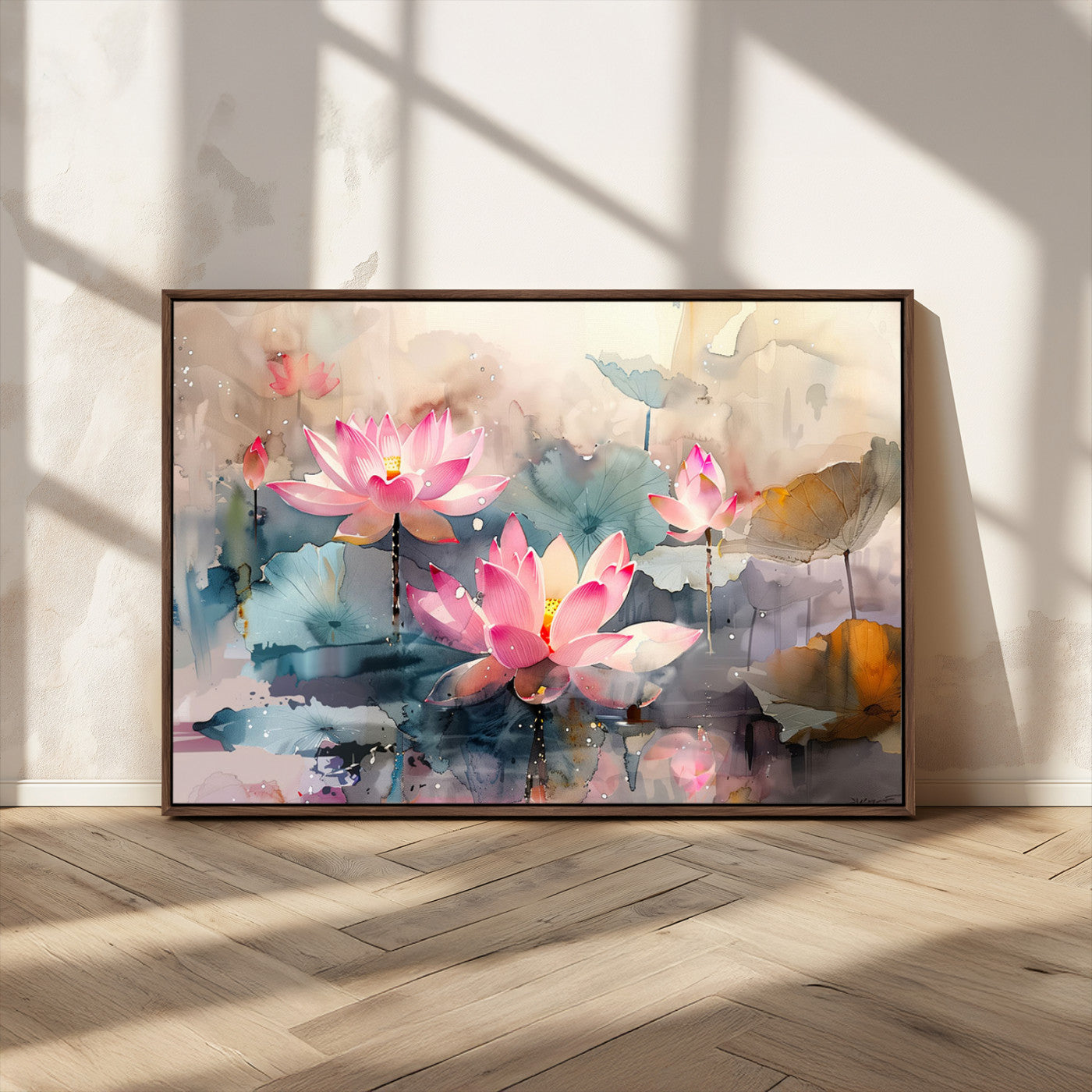 MGV-FC-36X24 - Lotus Flower Wall Art | 3-Panel Giclee Canvas Print of Pink Lotus Blossoms for Living Room, Bedroom, Office | Framed Lotus Floral Wall Art Decor Print