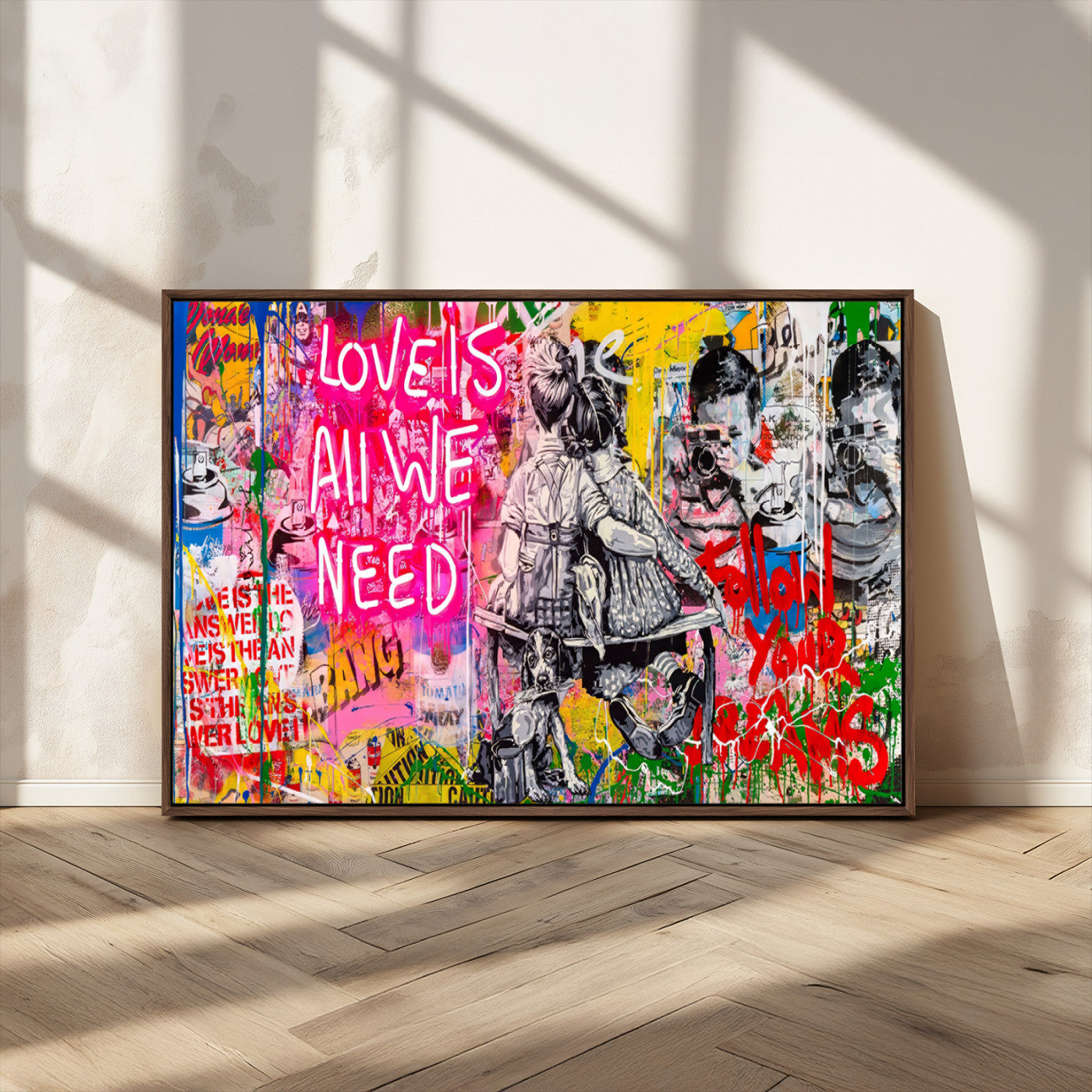 MGV-FC-36X24 - Follow Your Dreams & Love is All We Need Graffiti Street Art Triptych | 3-Panel Colorful Urban Wall Art for Living Room, Office, Loft Graffiti Wall Art Print