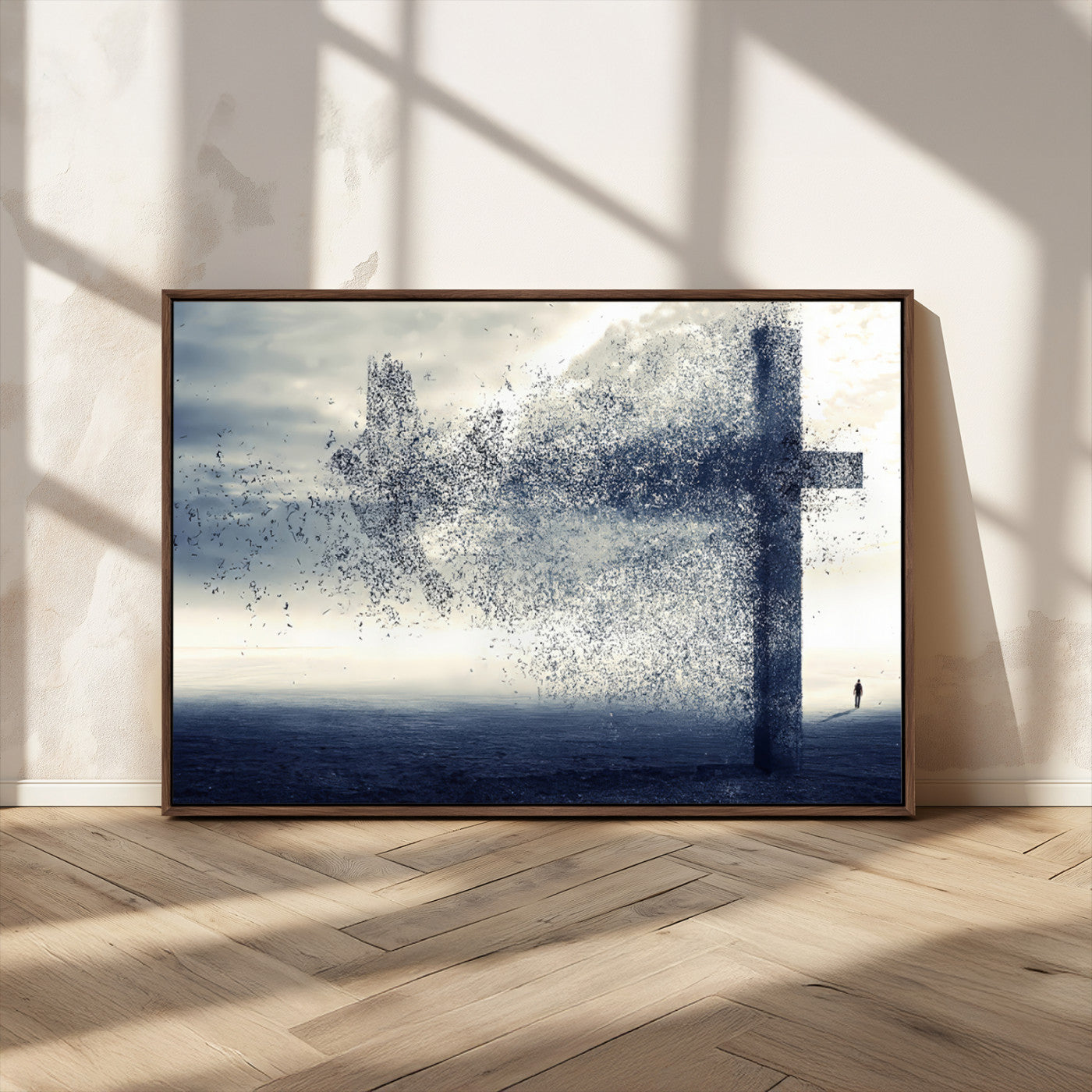 MGV-FC-36X24 - Jesus and the Fading Cross Wall Art Print – Symbol of Faith, Christian Wall Art Canvas Print, Framed and Ready to Hang