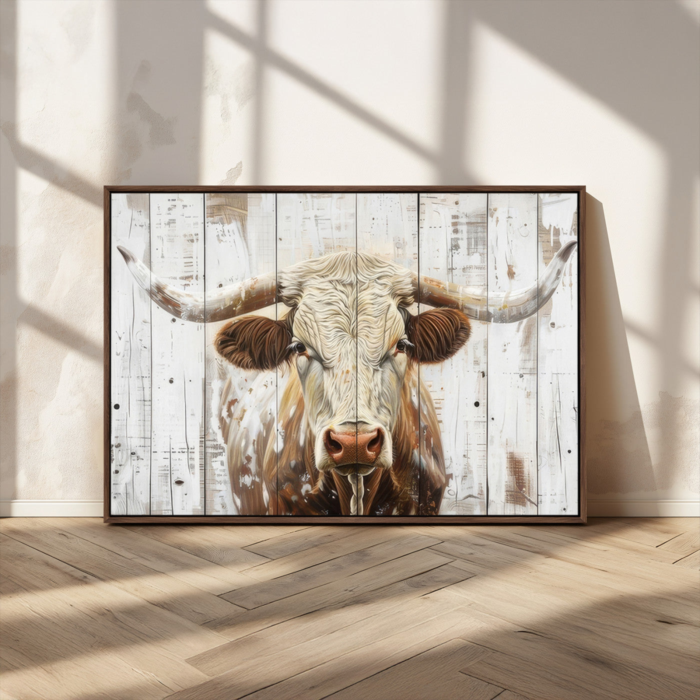 71551-MGV-FC-36X24_Walnut-Rustic Longhorn Bull Wall Art Canvas Set – Western-Inspired Farmhouse Décor - Ready to Hang