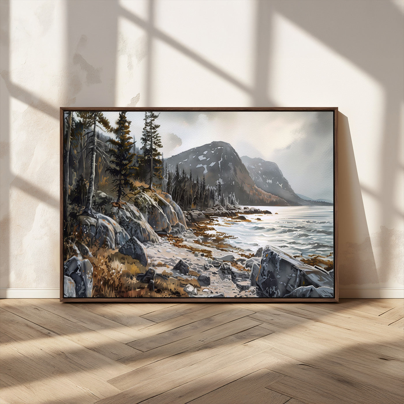 -Serene Coastal View of Acadia National Park - Stunning 3-Panel Wall Art Canvas Print, Framed, Ready