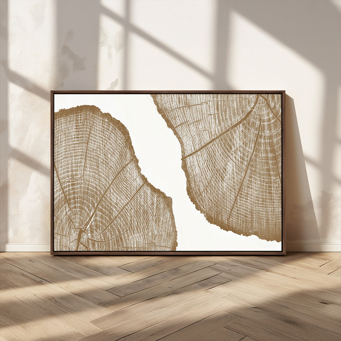 -Rustic Brown Tree Ring Wall Art Canvas Print – Framed and Ready to Hang – Elegant Nature-Inspired