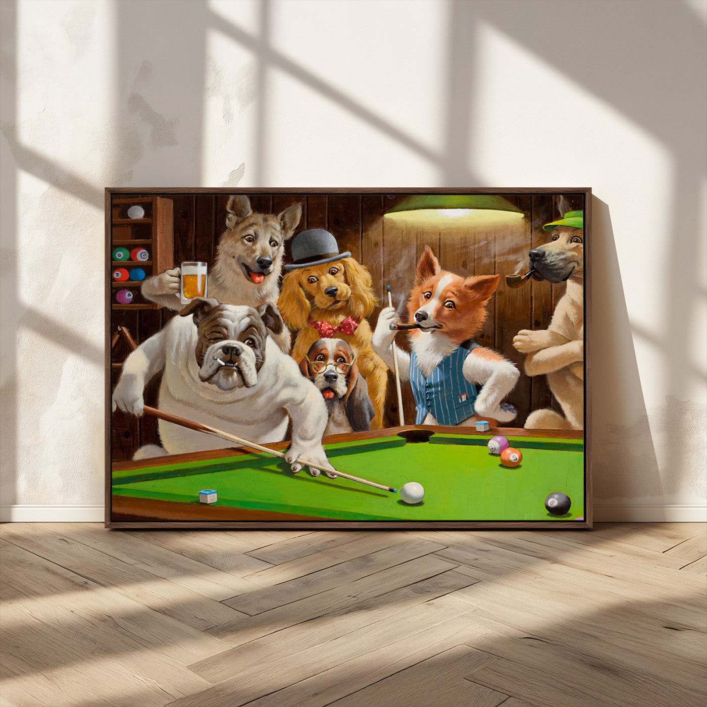 MGV-FC-36X24 - Dogs Playing Pool Canvas Wall Art Funny Gifts Dog Print