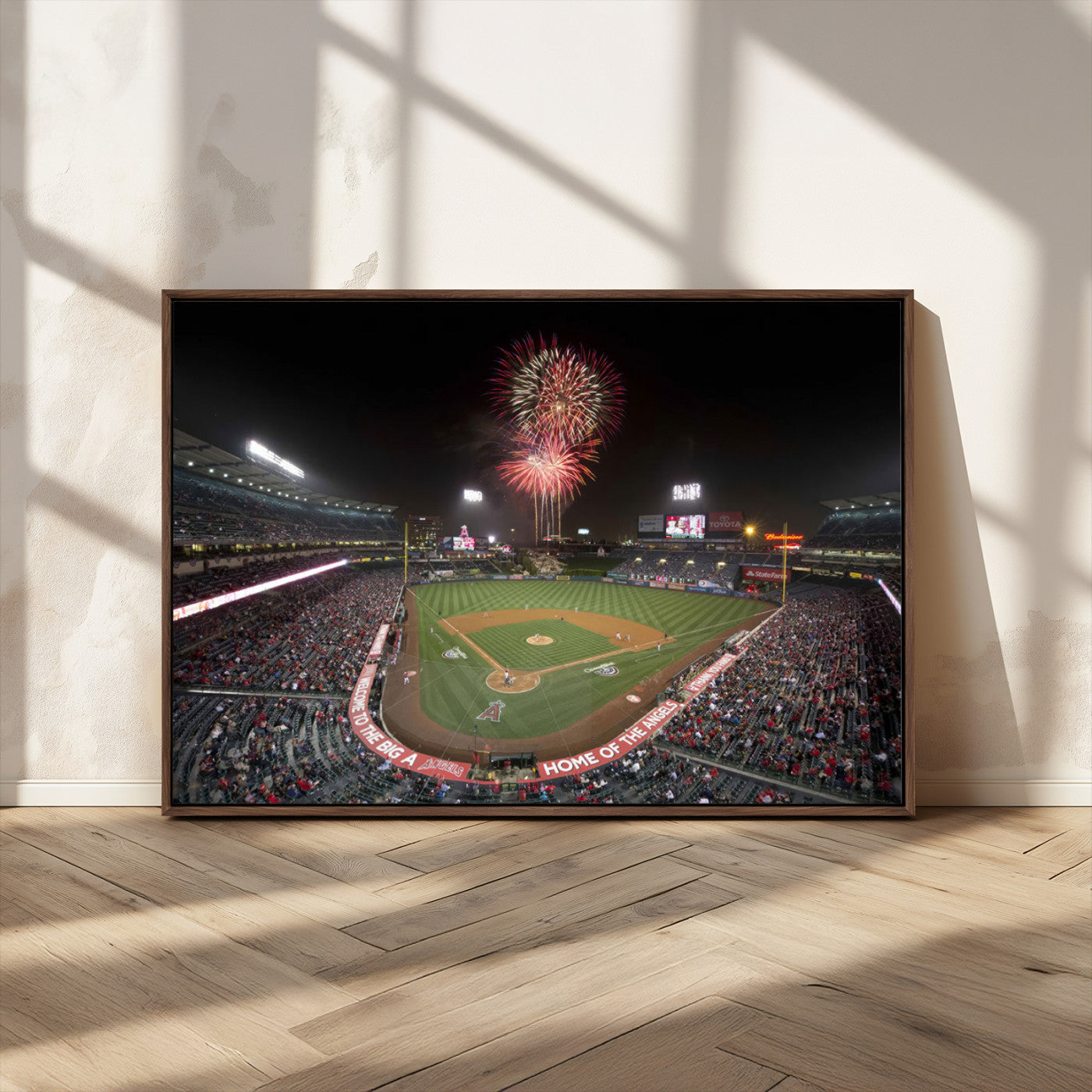 MGV-FC-36X24 - Fireworks at Angel Stadium – Los Angeles Angels Night Game Canvas Print, Framed, Ready to Hang
