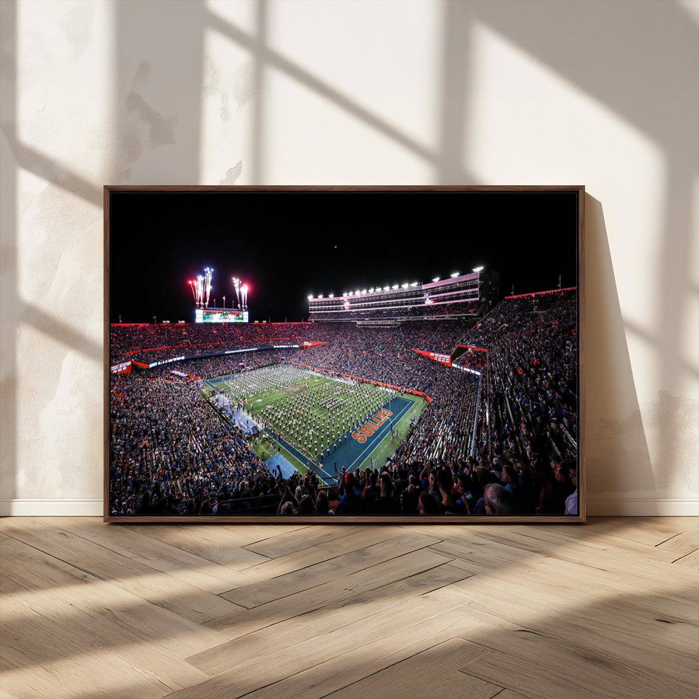 MGV-FC-36X24 - Ben Hill Griffin Stadium Night Game Triple Canvas Wall Art - Florida Gators Football Match