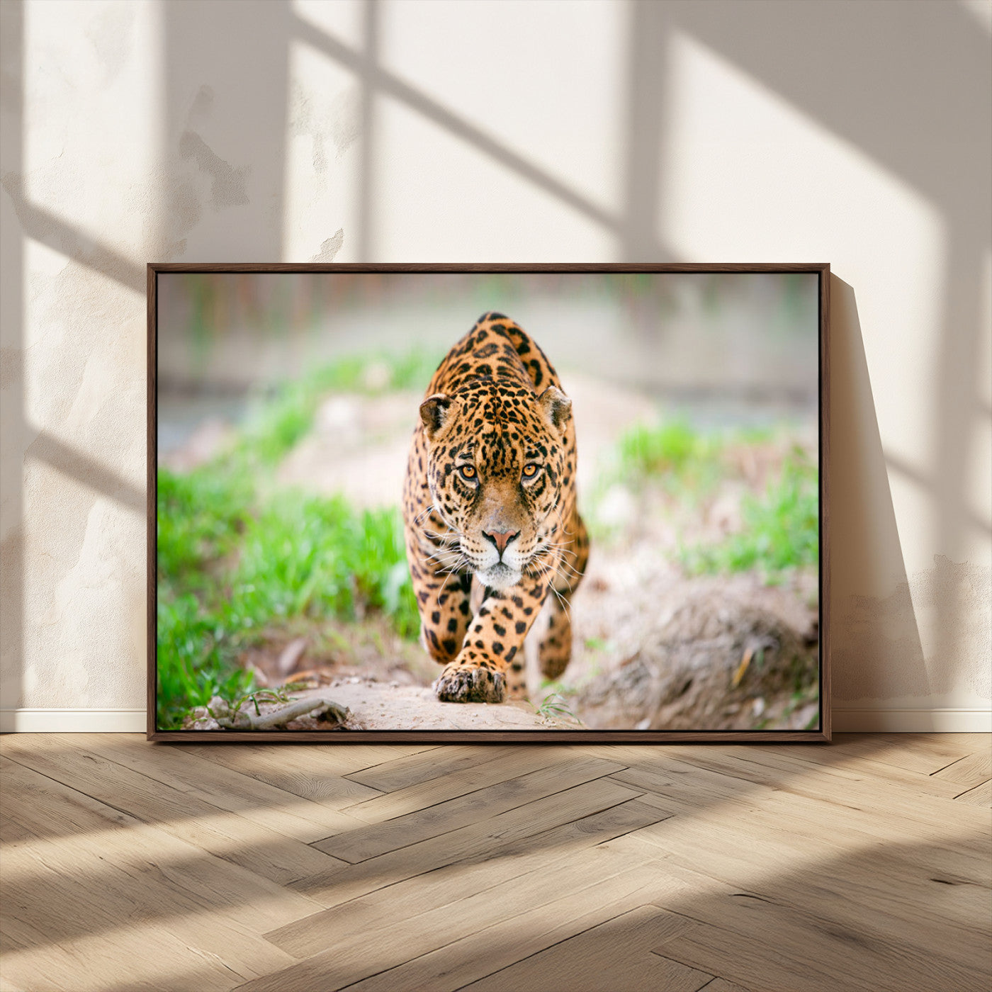 MGV-FC-36X24 - Leopard on the Prowl - Stunning Large Framed Canvas Wall Art for Living Room, Bedroom, or Office Décor, Vibrant Wildlife Print, Ready to Hang
