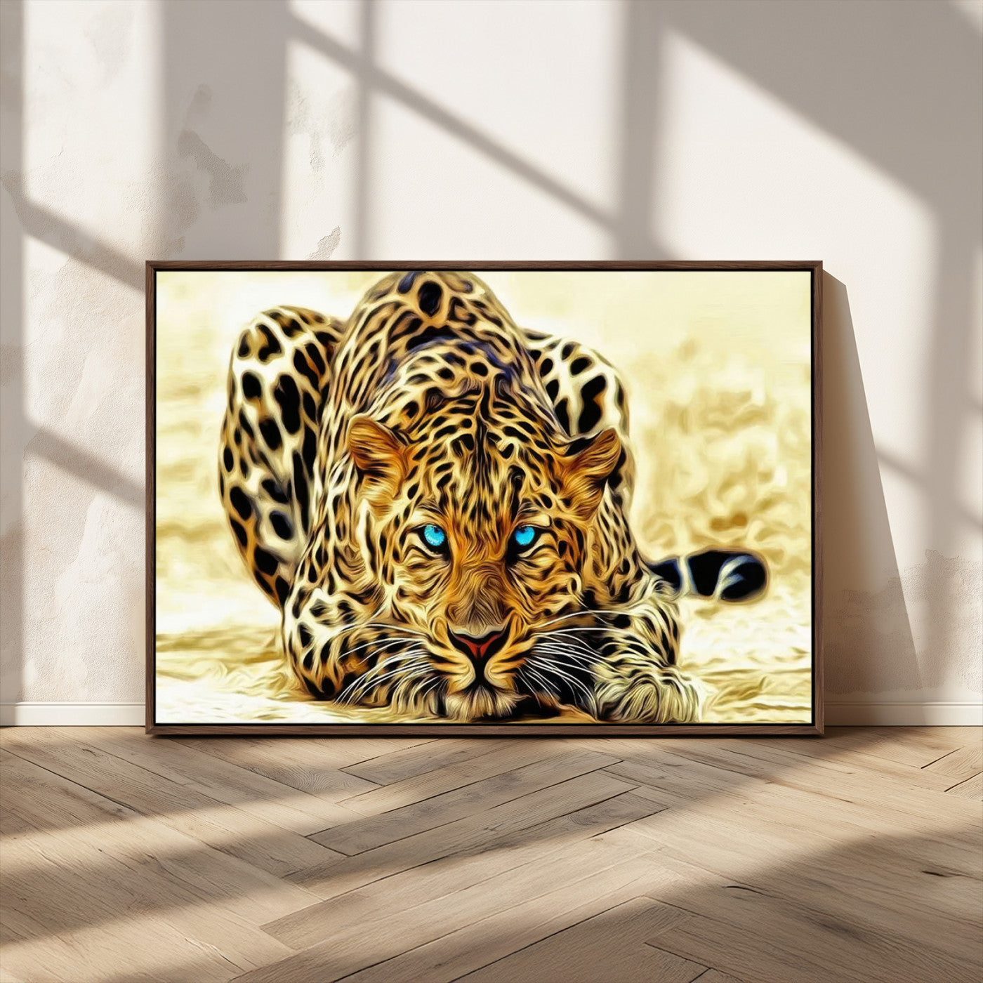 -Blue-Eyed Leopard Canvas Wall Art - Framed Animal Print Ready to Hang - Fierce and Bold Decor for