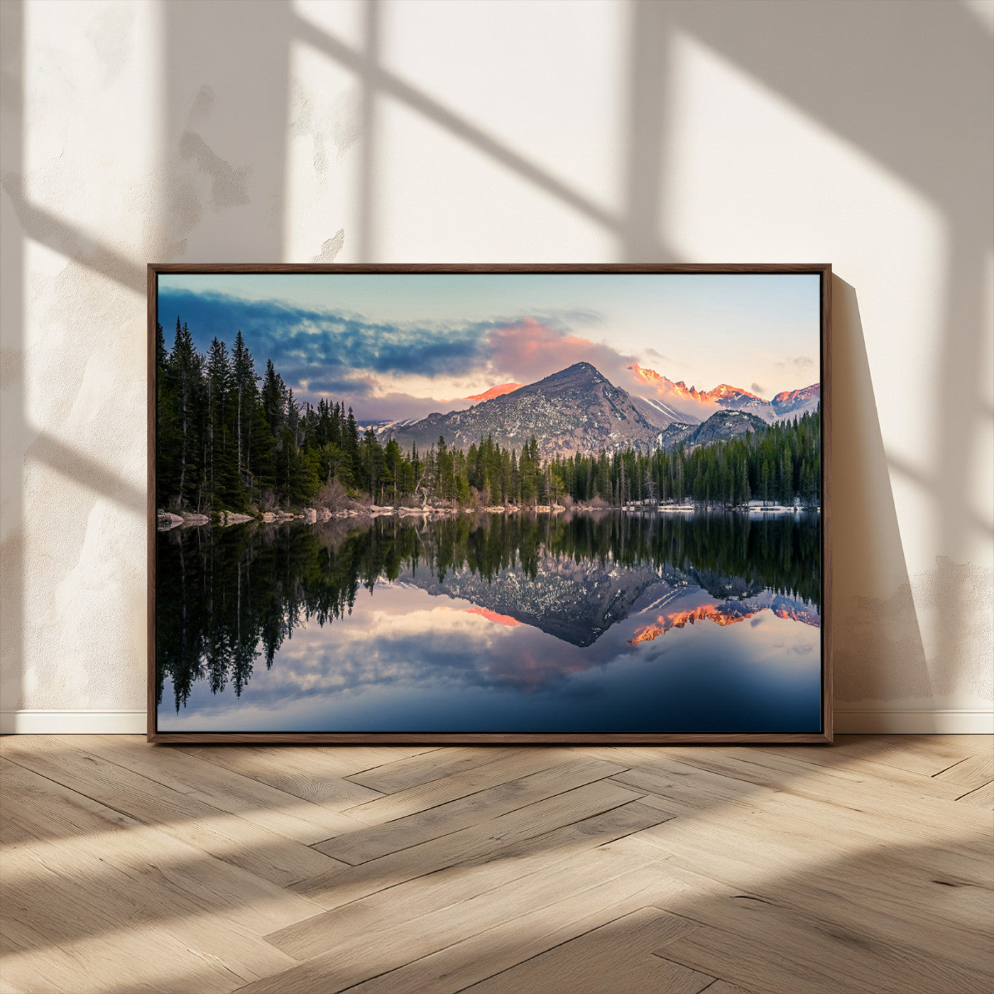 -Bear Lake Reflection at Rocky Mountain National Park Wall Art Canvas Print, Scenic Mountain