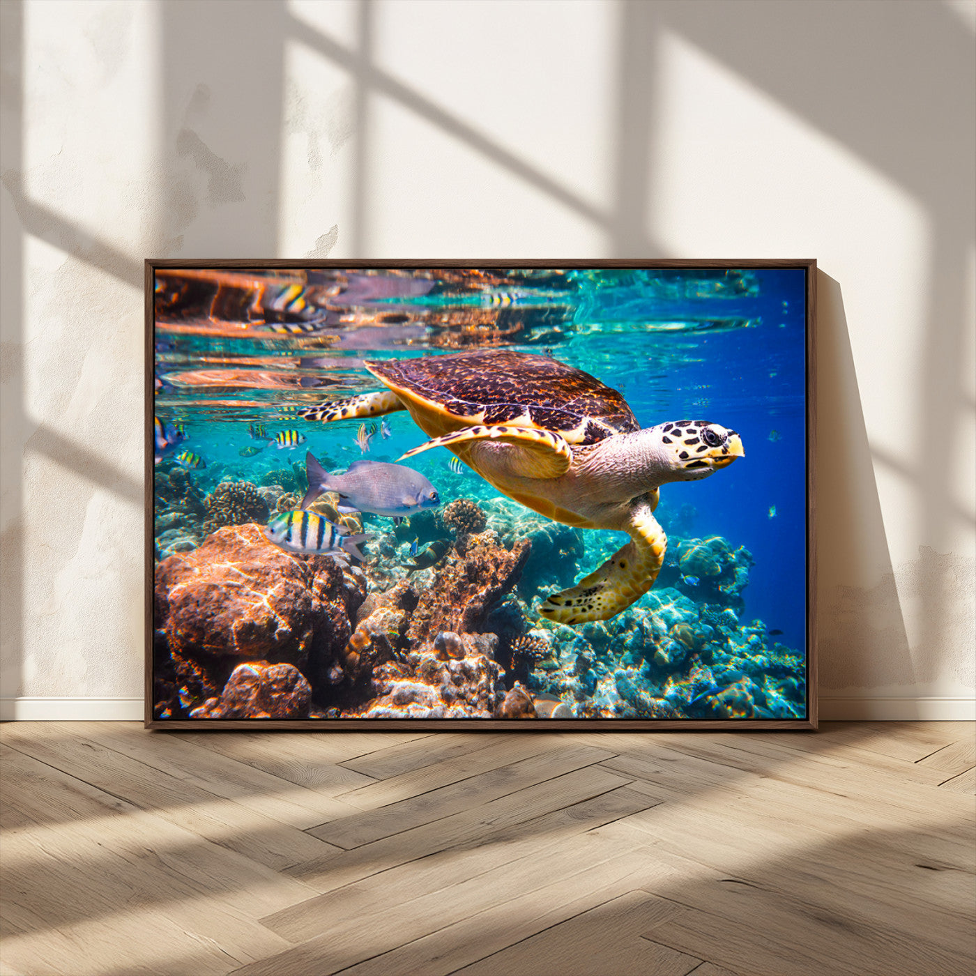 MGV-FC-36X24 - Sea Turtle Wall Art Canvas Print – Vibrant Ocean Coral Reef Décor, Ready to Hang