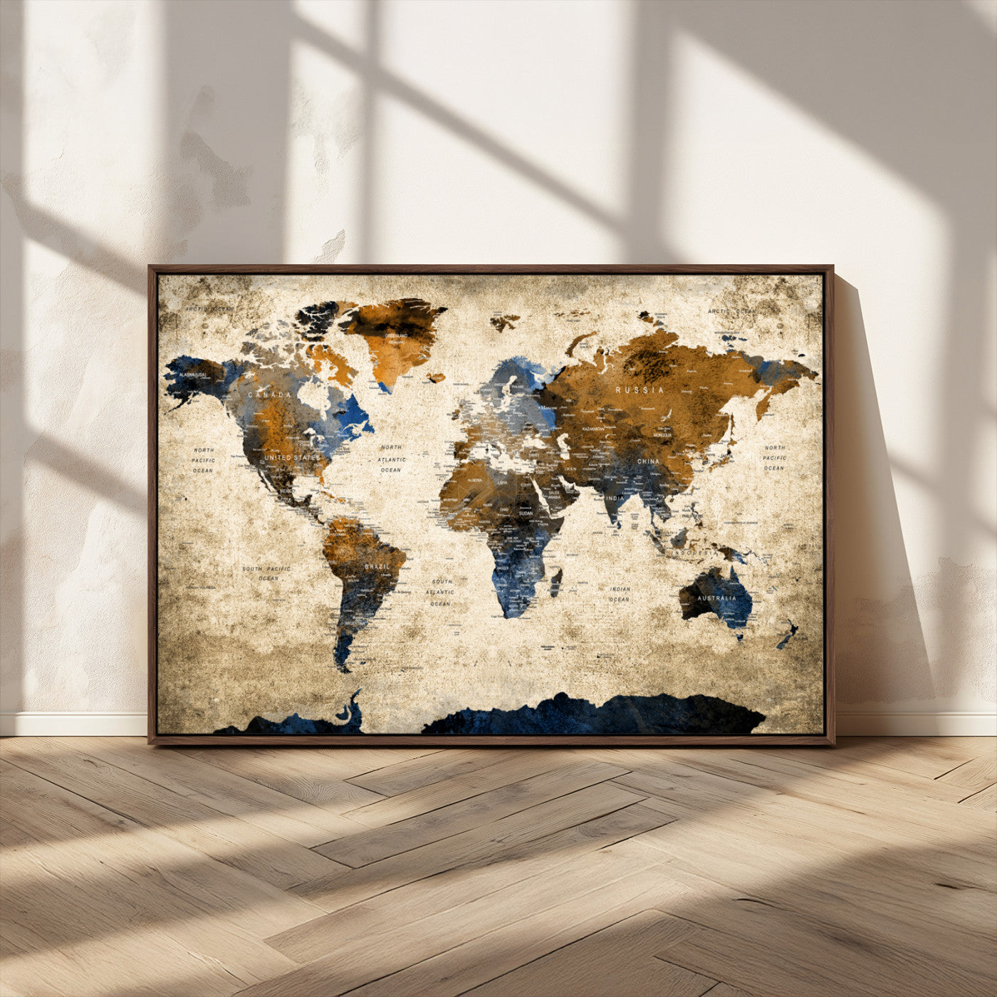 MGV-FC-36X24 - World Map Canvas Print – Framed Wall Art Anniversary Gift or Home Adventure Decor