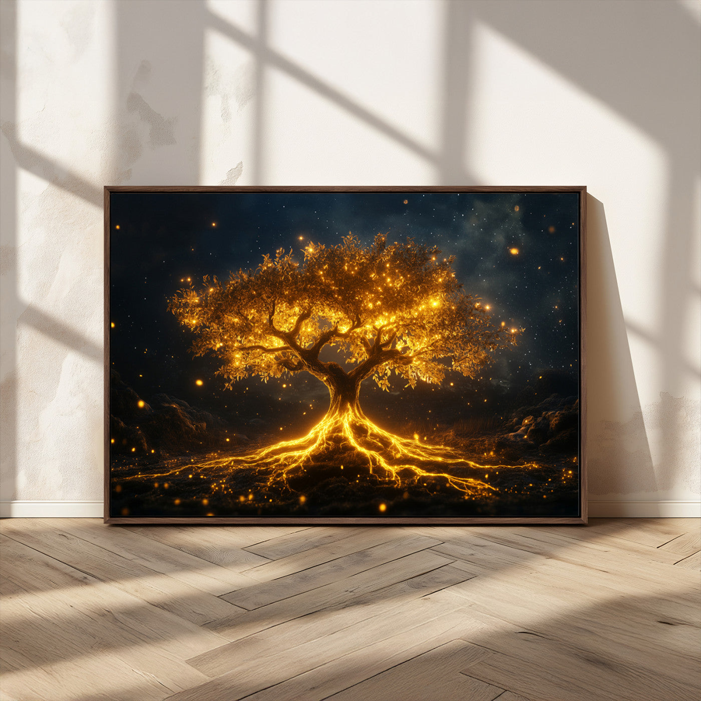 MGV-FC-36X24 - Golden Tree of Life Canvas Wall Art Print - Majestic Glowing Tree Design for Living Room, Office, or