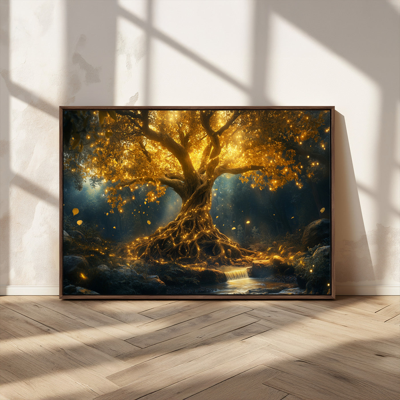 MGV-FC-36X24 - Golden Tree of Life Canvas Wall Art Print - Majestic Glowing Tree Wall Art Print
