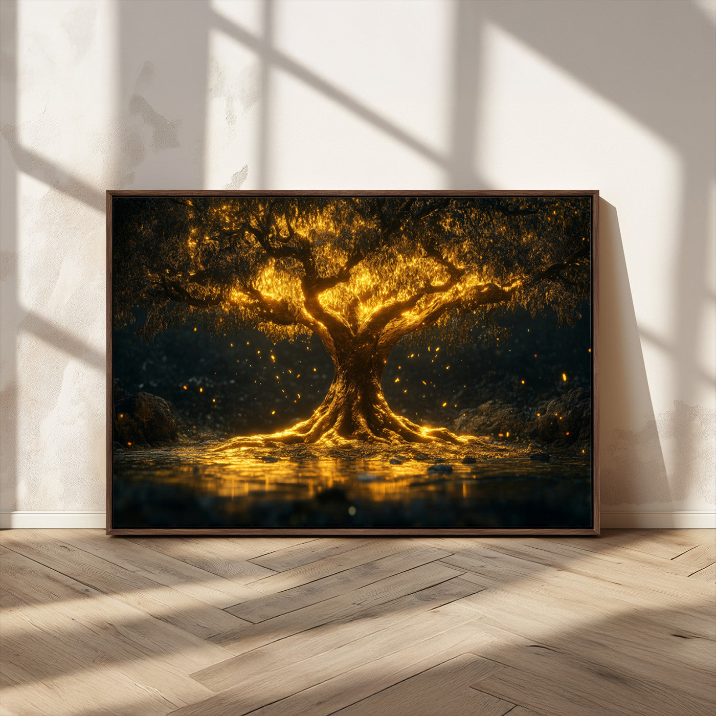 MGV-FC-36X24 - Golden Tree of Life Canvas Wall Art Print - Majestic Glowing Tree Wall Art Print