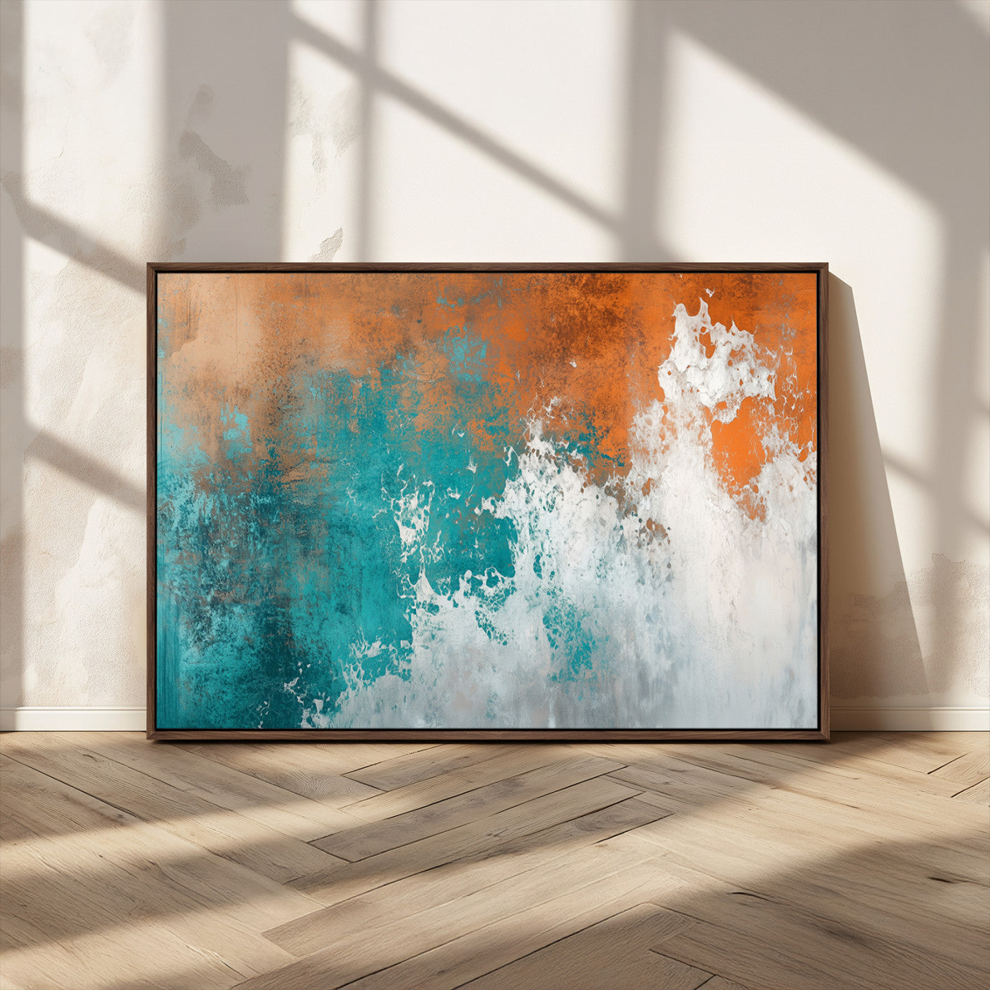 MGV-FC-36X24 - Vintage Abstract Print - Bold Teal and Orange Canvas Wall Art - Retro-Vintage Abstract Orange Canvas