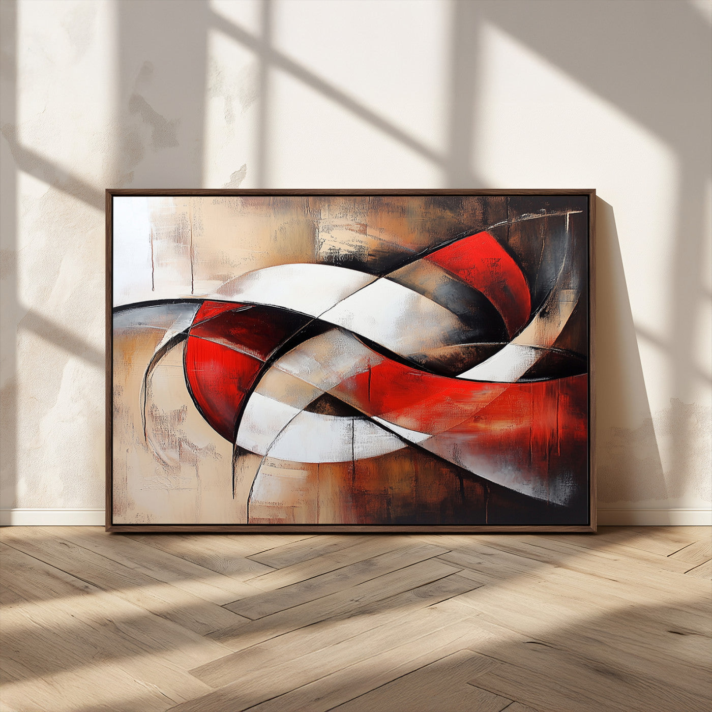 MGV-FC-36X24 - Abstract Wall Art - Modern Red and White Canvas Wall Art Print - Bold Geometric Abstract Canvas for