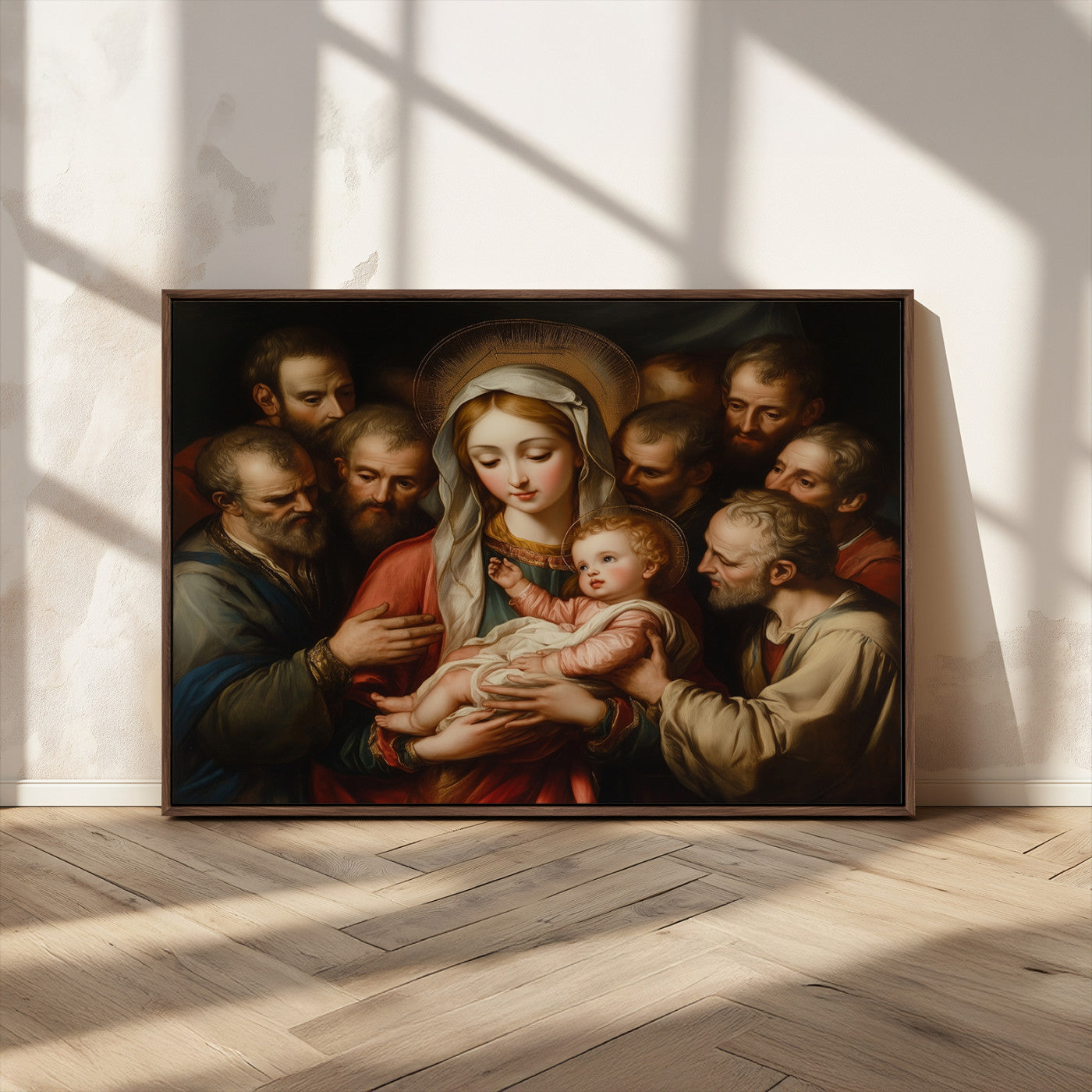 MGV-FC-36X24 - Religious Canvas Wall Art Print - Madonna and Child with Apostles Art Print - Classic Christian