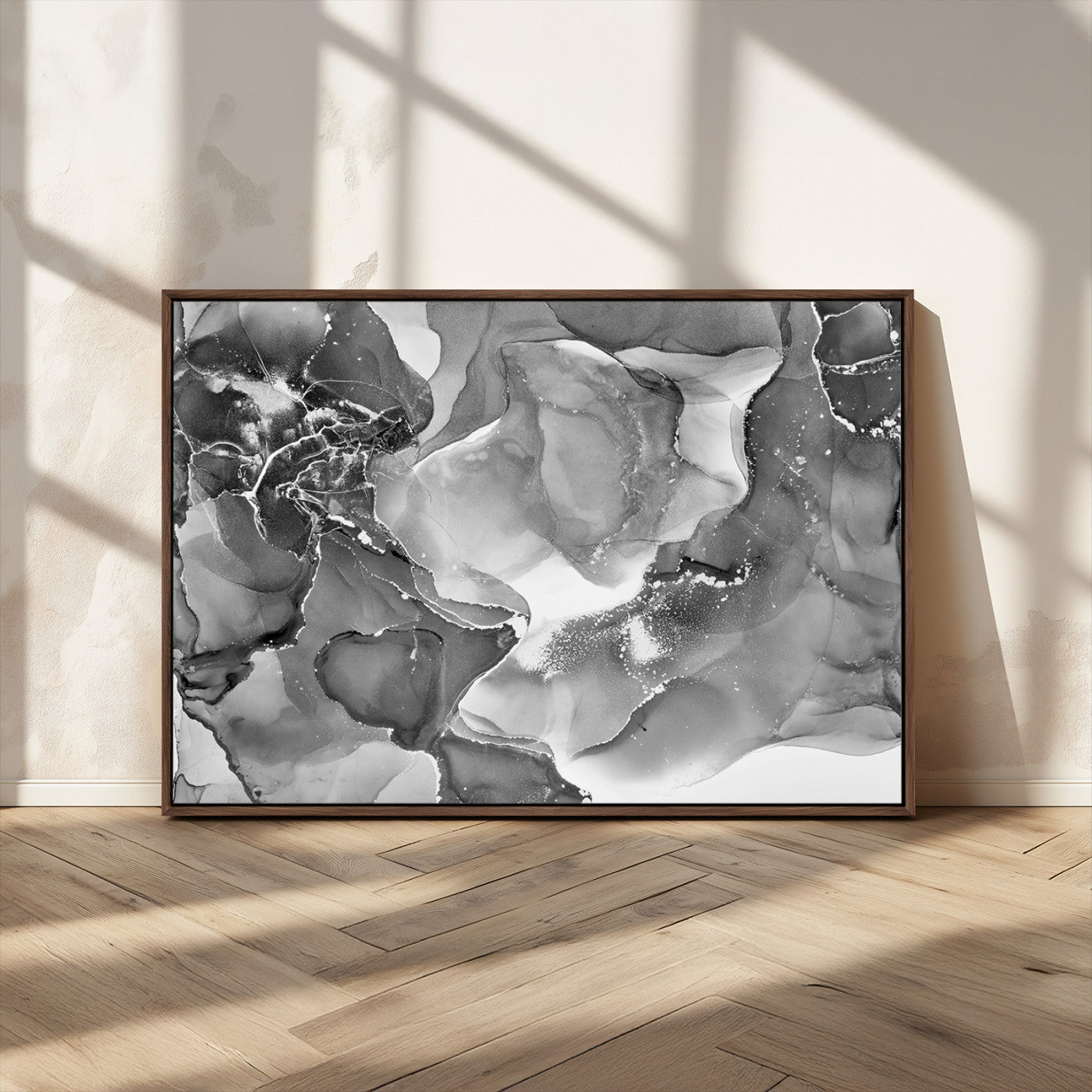 MGV-FC-36X24 - Black White Abstract Canvas Wall Art - Fluid Ink Artwork - Modern Luxury Wall Decor for Contemporary