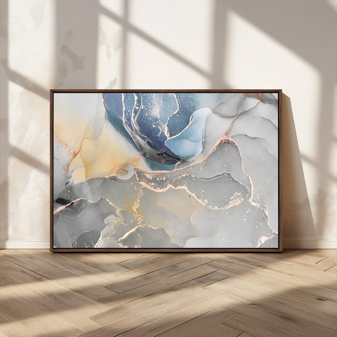 MGV-FC-36X24 - Large Abstract Blue and Gold Canvas Wall Art | Fluid Ink Artwork Print | Luxury Wall Decor for
