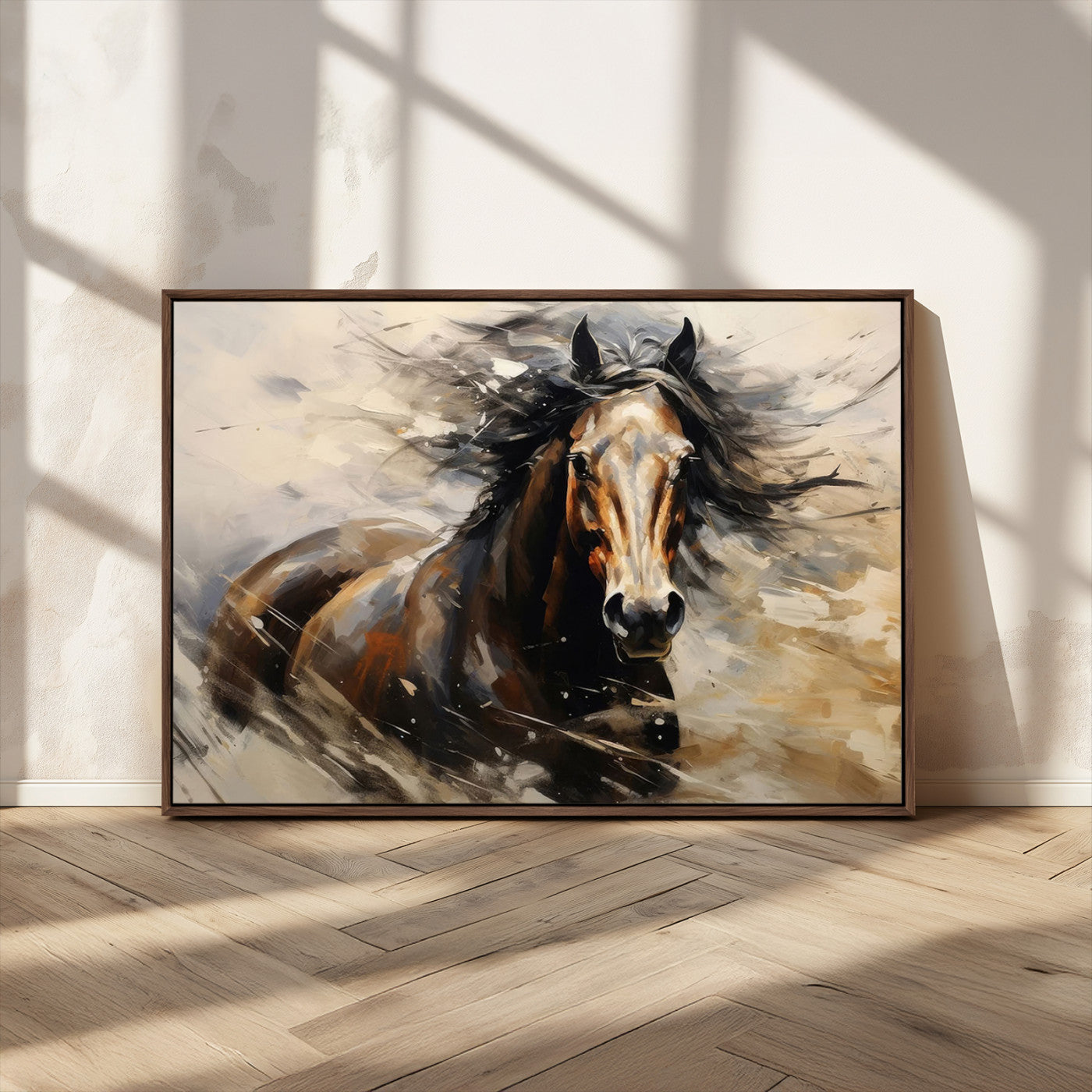 MGV-FC-36X24 - Abstract Wall Art Horse Print - Large Western Horse Canvas - Farmhouse Woodland Wall Art - Framed