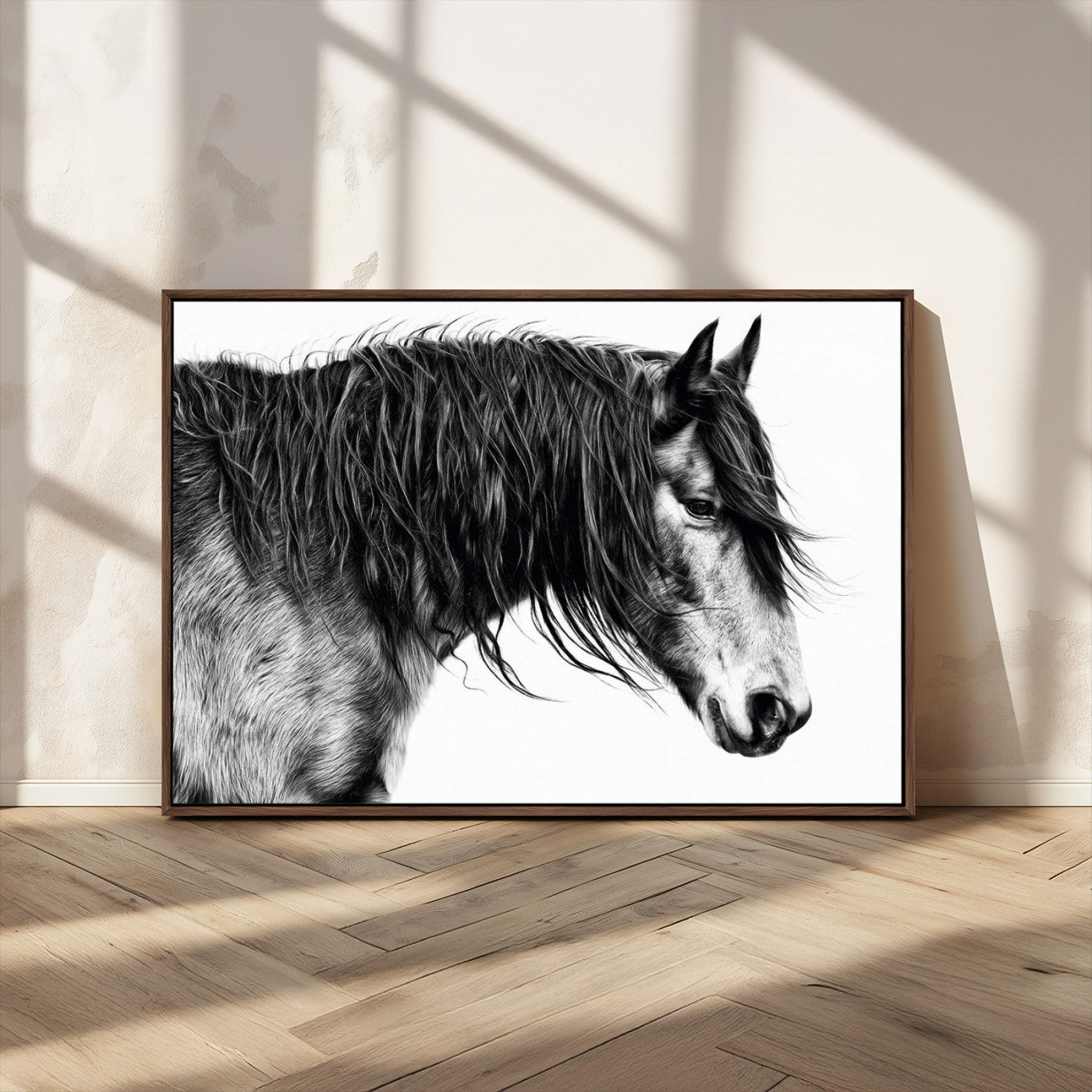 MGV-FC-36X24 - Black Horse Wall Art Canvas Print for Farmhouse Decor and Woodland Decoration