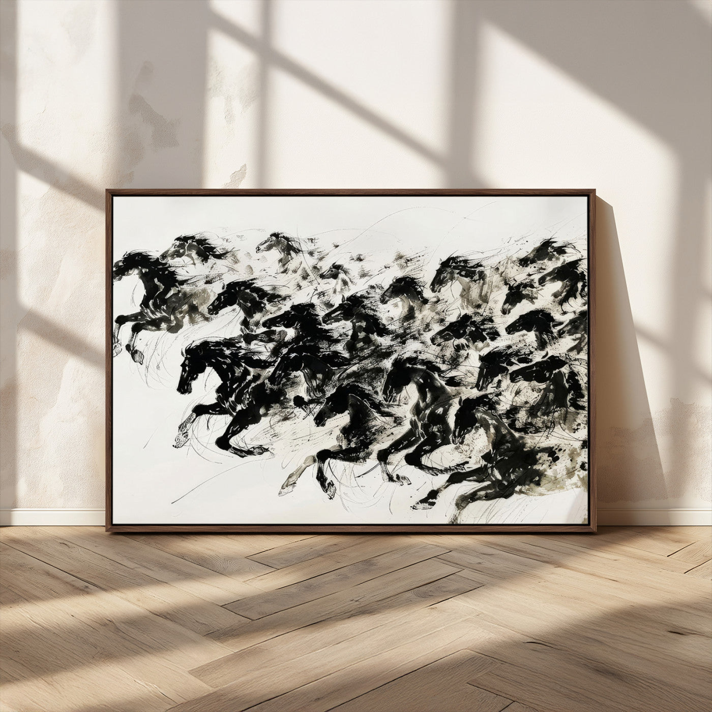 MGV-FC-36X24 - Abstract Horse Wall Art Canvas Print - Dynamic Black Ink Horse Print - Modern Equine Wall Decor for