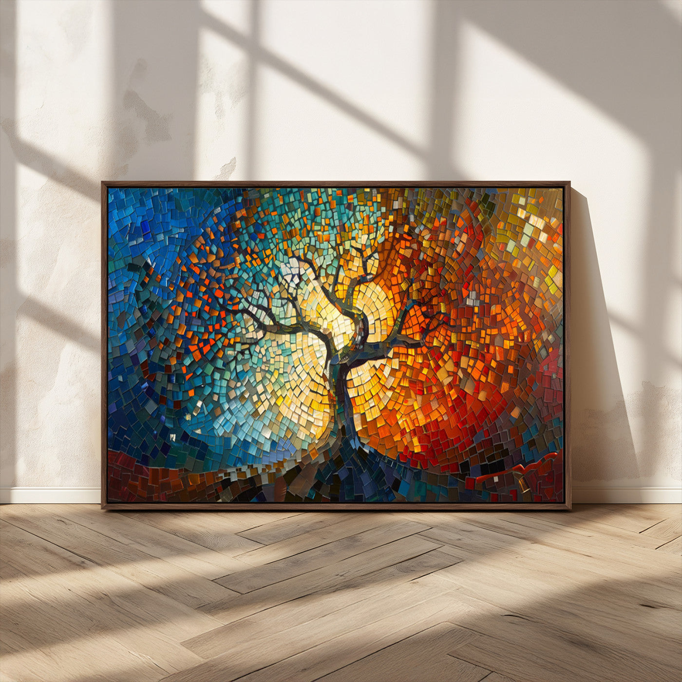 MGV-FC-36X24 - Yggdrasil Tree of Life Mosaic Stained Glass Wall Art Canvas, Yggdrasil Tree of Life Mosaic Canvas