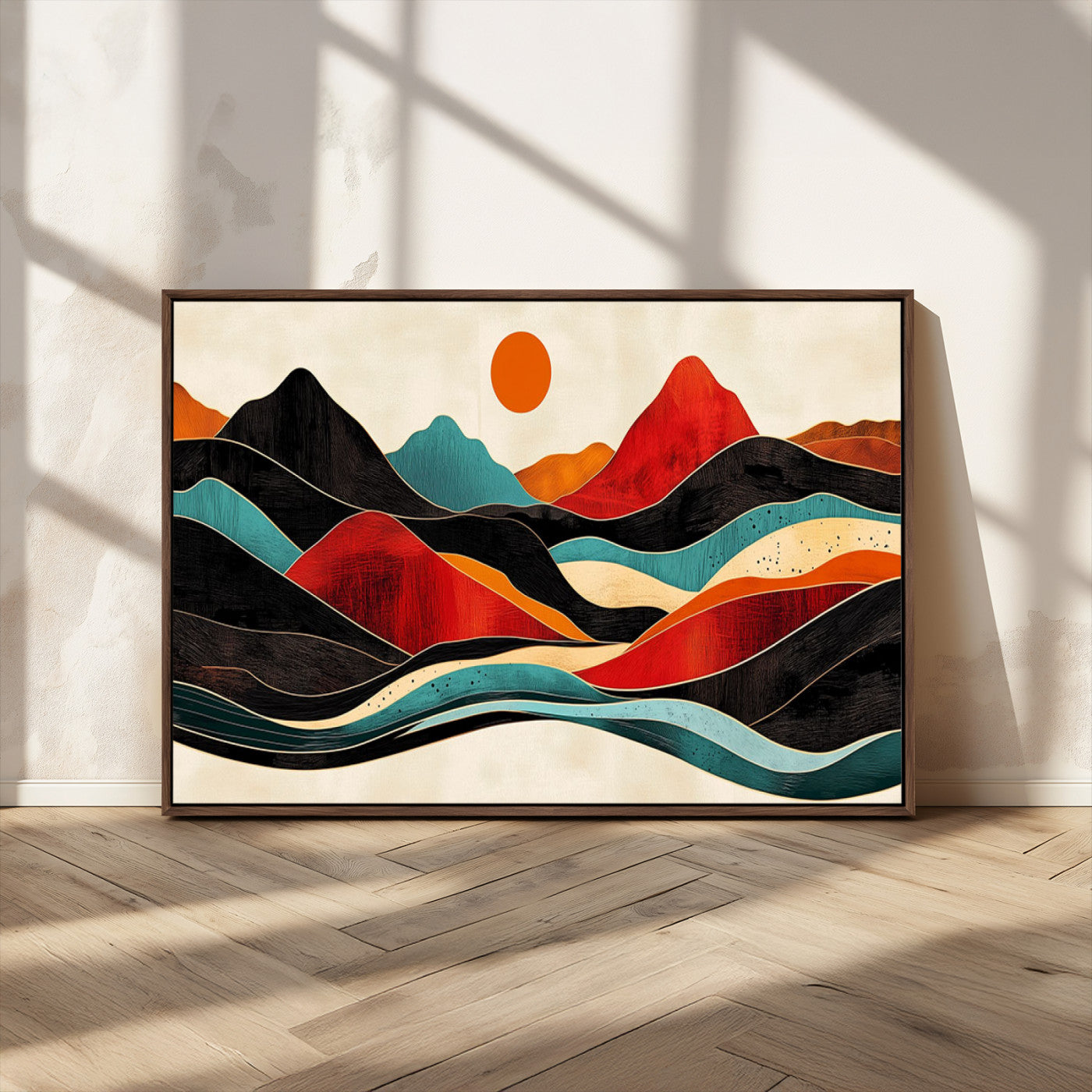 MGV-FC-36X24 - Western Wall Decor - Large Triptych Mountain Canvas - Boho Woodland Wall Art Print - Framed