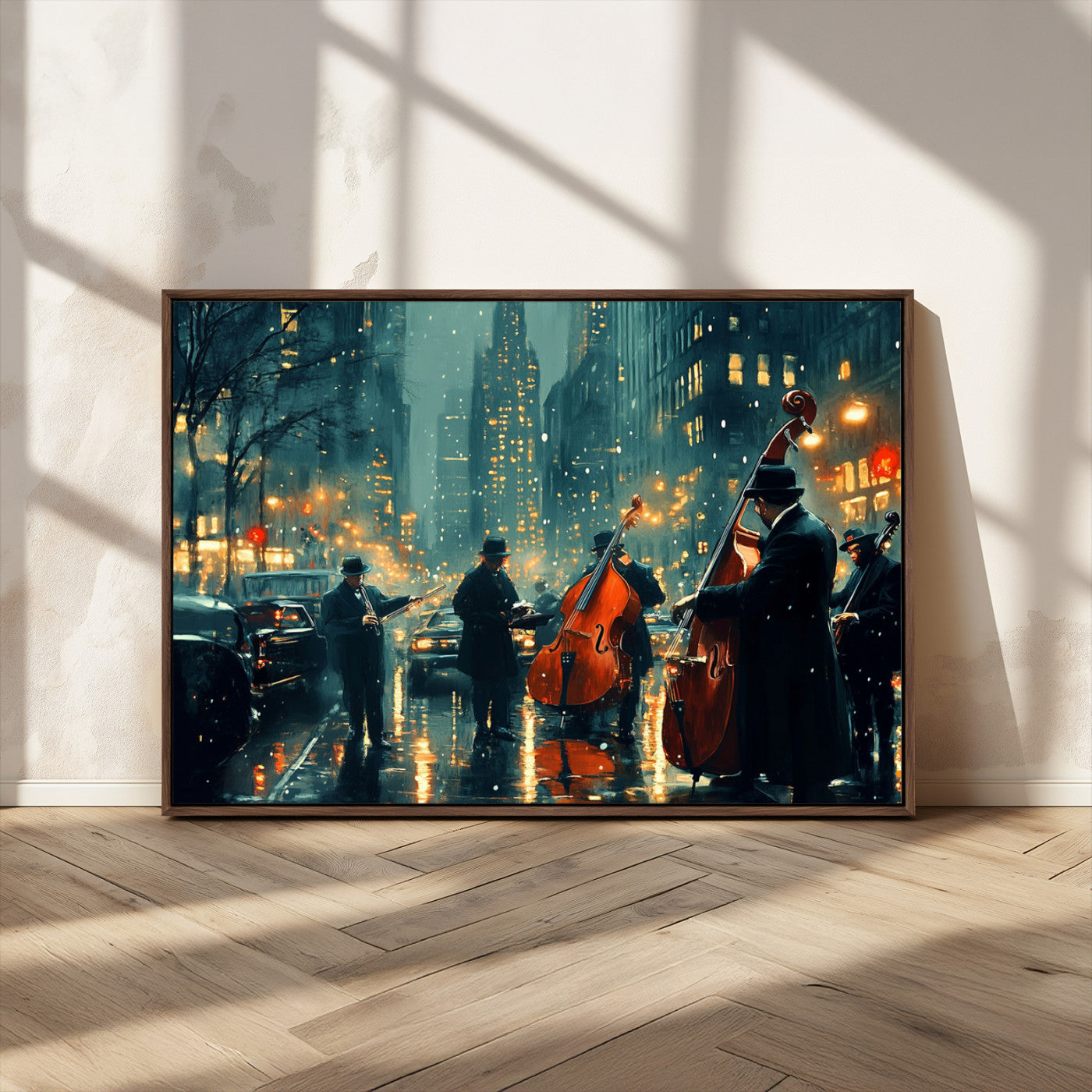 MGV-FC-36X24 - African American Jazz Art Print - Framed Abstract Music Canvas - Colorful Instrument Poster for