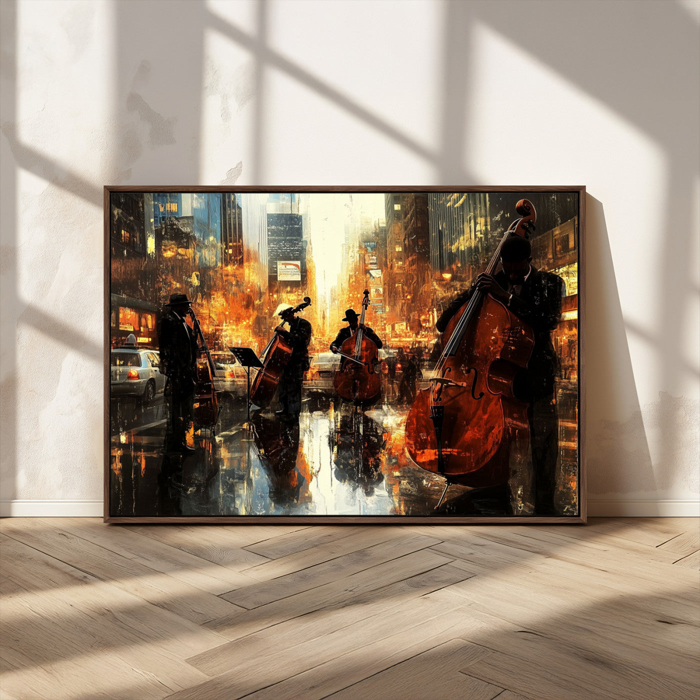 MGV-FC-36X24 - African American Abstract Jazz Wall Art - Framed Abstract Music Canvas - Colorful Instrument Canvsa