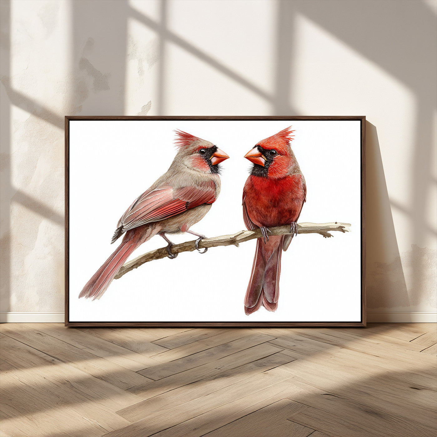 MGV-FC-36X24 - Cardinal Bird Canvas Wall Art - Male and Female Cardinal Print - Abstract Bird Wall Decor for Home -
