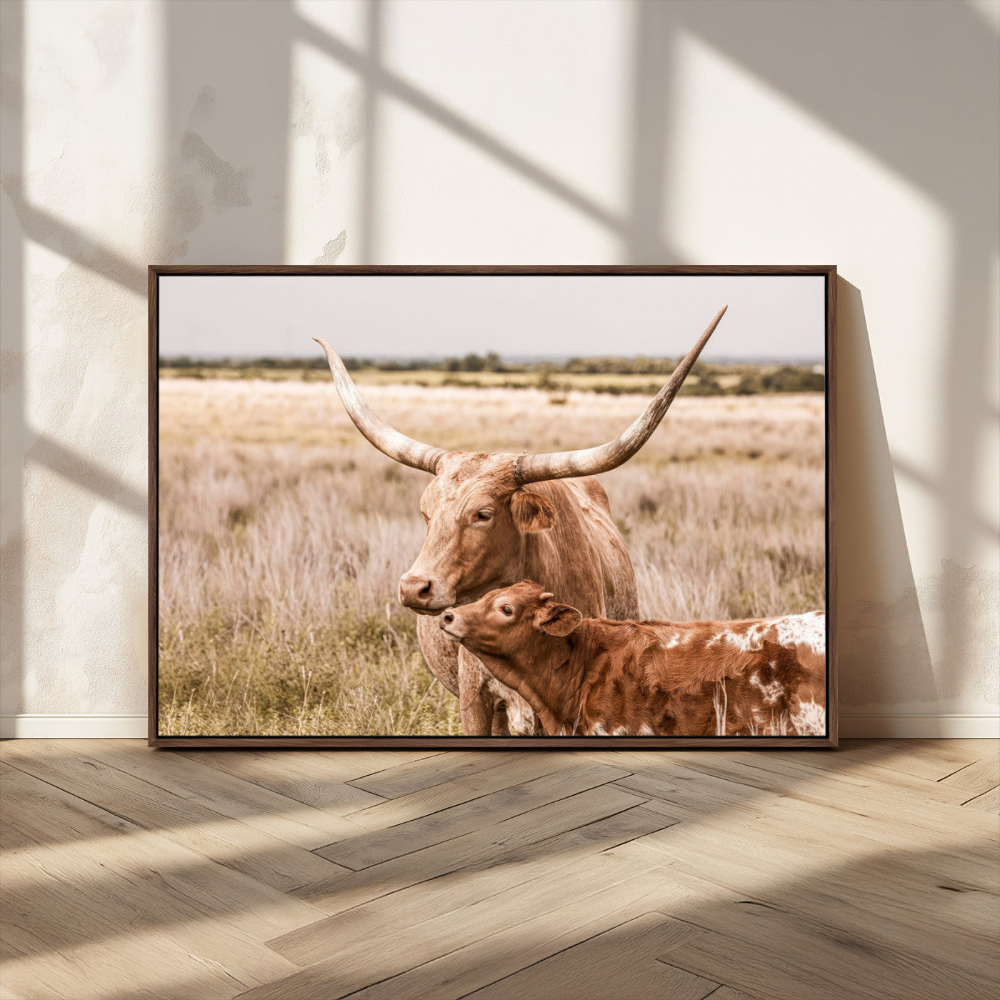 MGV-FC-36X24 - Texas Longhorn Cow Wall Art Canvas Print for Farmhouse Wall Art, Texas Decor, Western Wall Art Print