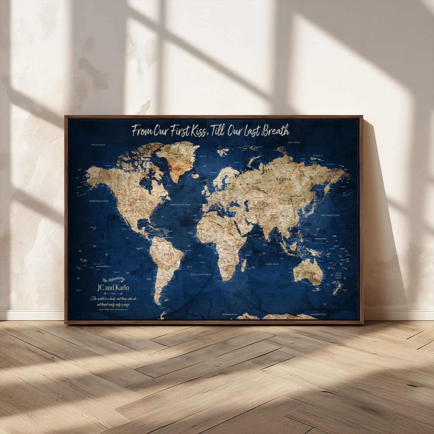 MGV-FC-36X24 - Push Pin World Map Canvas Print – Framed Wall Art for Couples to Track Their Travels – Anniversary