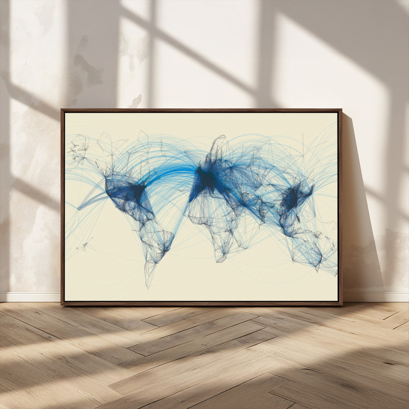 MGV-FC-36X24 - Flight Routes Map art Air Traffic Avi World Map with Blue Connections Canvas Wall Art – Modern
