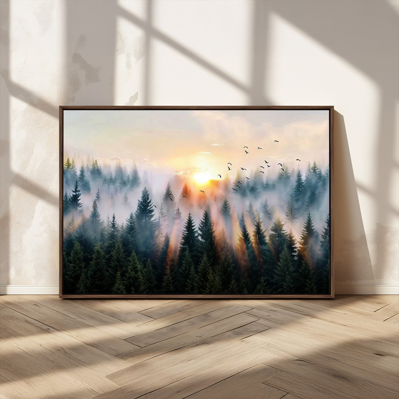 MGV-FC-36X24 - Abstract Forest Wall Art - Serene Nature Canvas Print with Misty Forest Design for Modern Home or