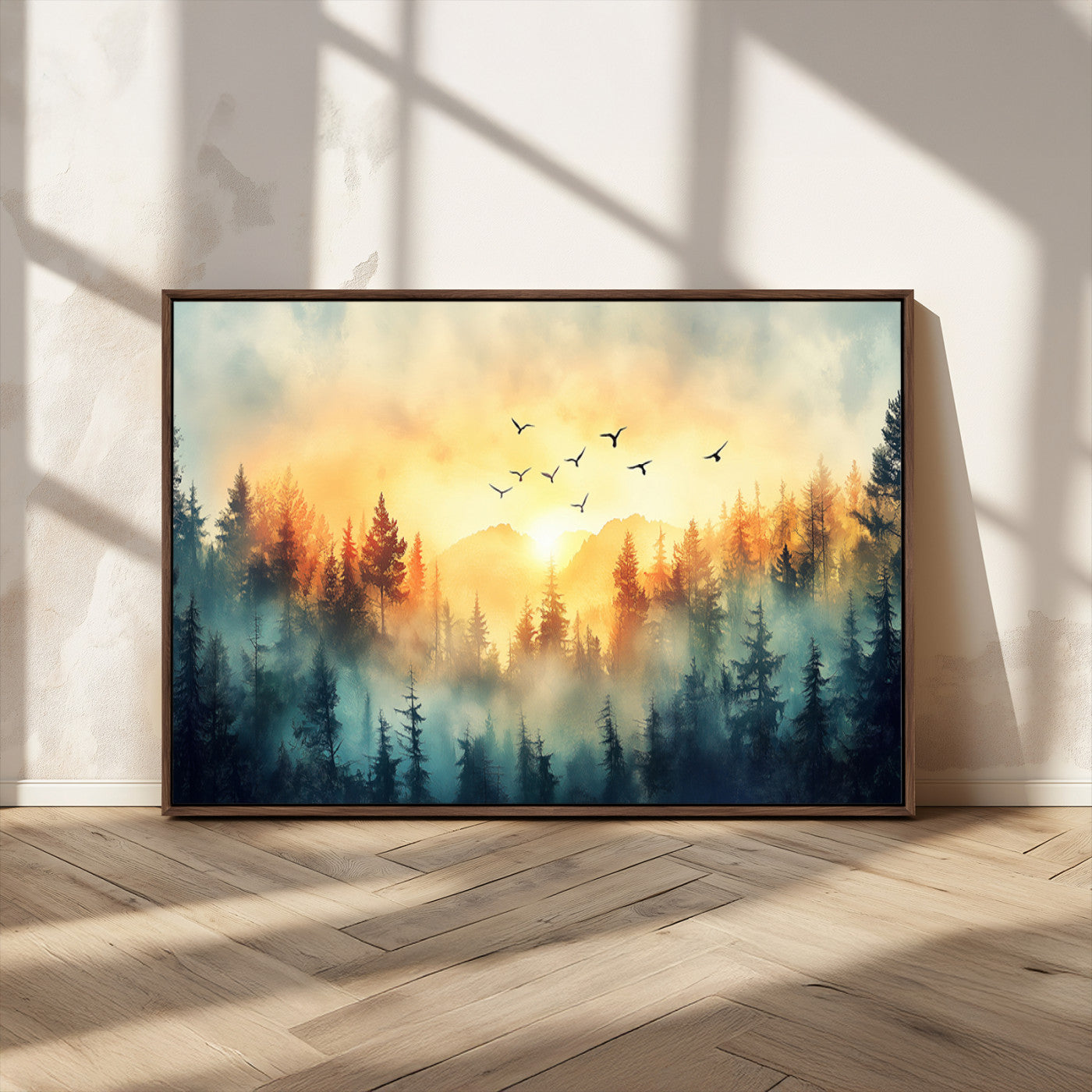 MGV-FC-36X24 - Abstract Forest Wall Art Print- Serene Nature Canvas Print with Misty Forest Design for Modern Home
