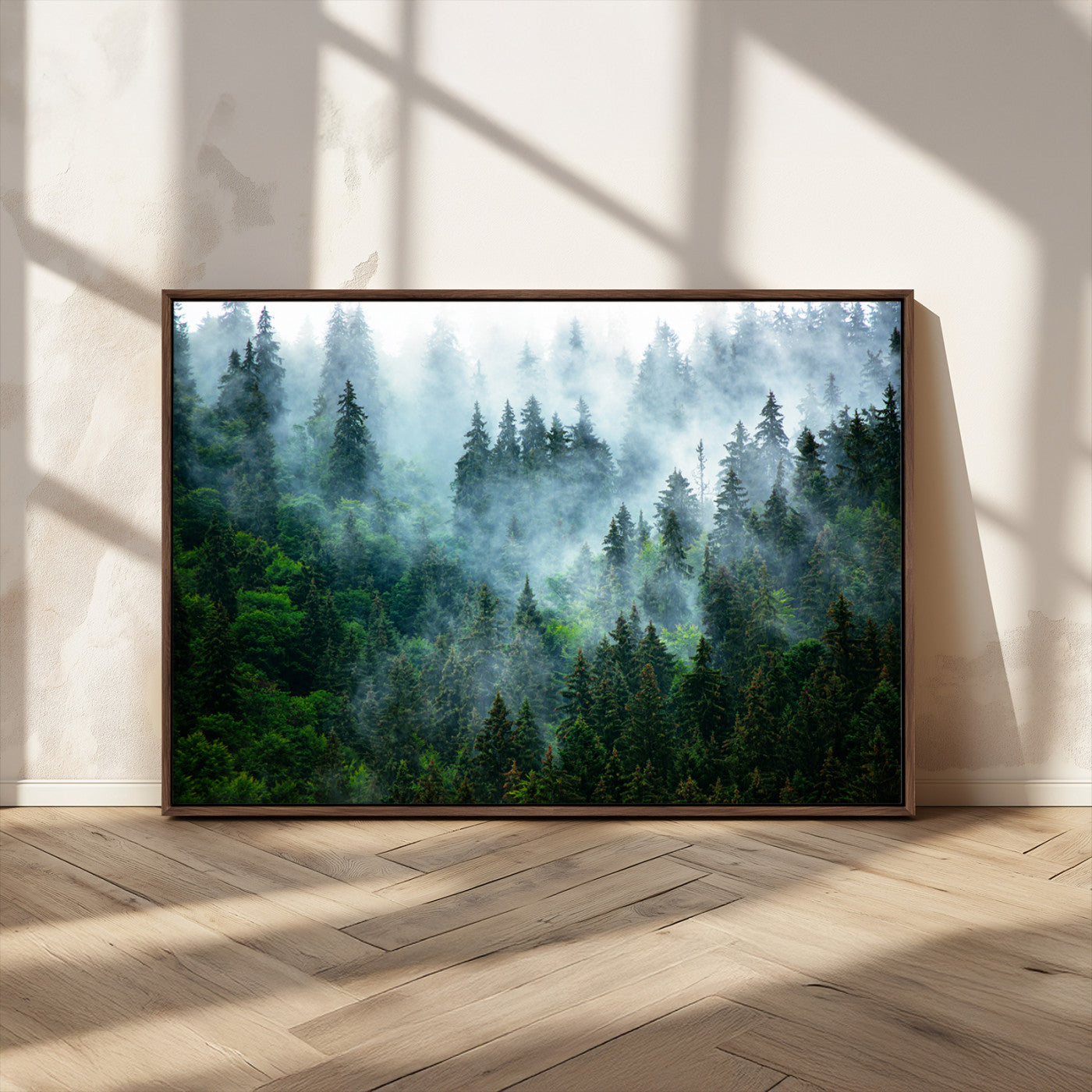 MGV-FC-36X24 - Misty Forest Art Wall Art Canvas Print, Framed Foggy Mountain Art Art Picture Print, Scenic Wall
