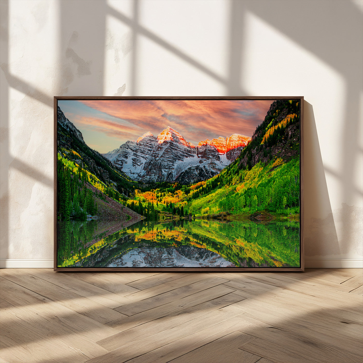 MGV-FC-36X24 - Maroon Bells Lake Wall Art Canvas Print – Majestic Colorado Mountain Landscape, Autumn Reflection,