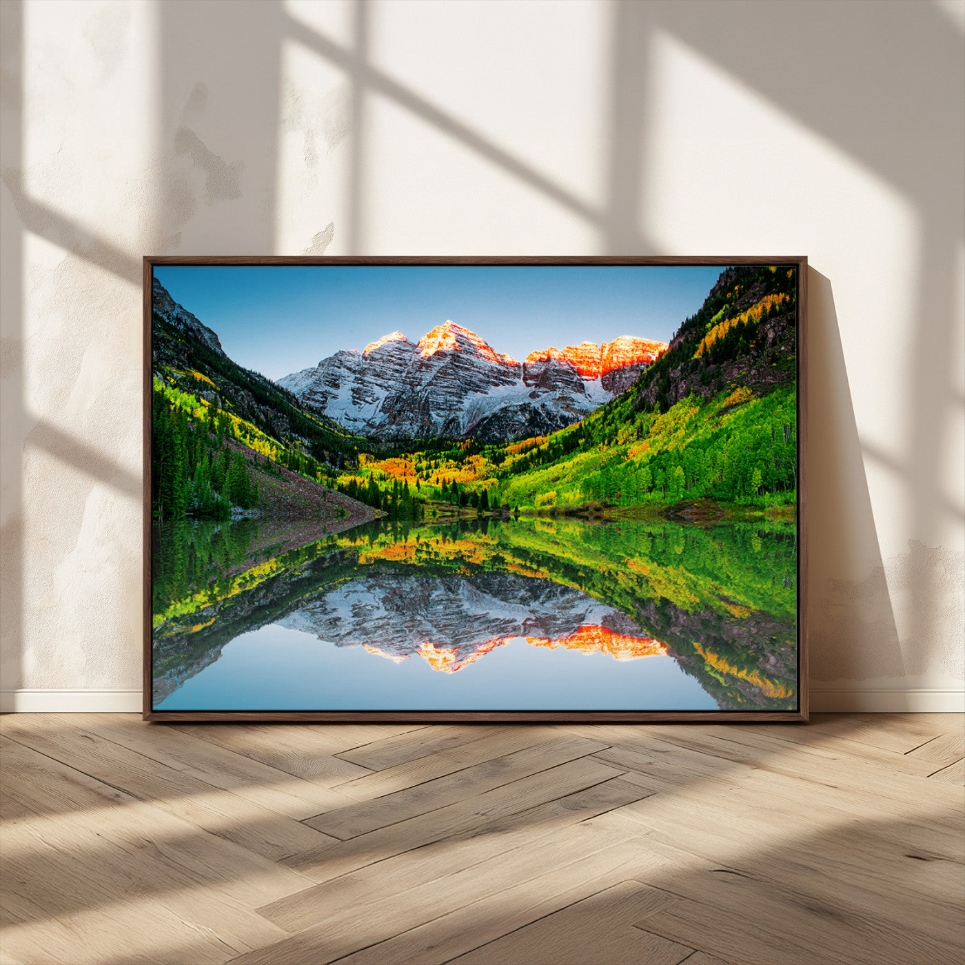 MGV-FC-36X24 - Maroon Bells Lake Print Wall Art – Majestic Colorado Mountain Landscape, Autumn Reflection,