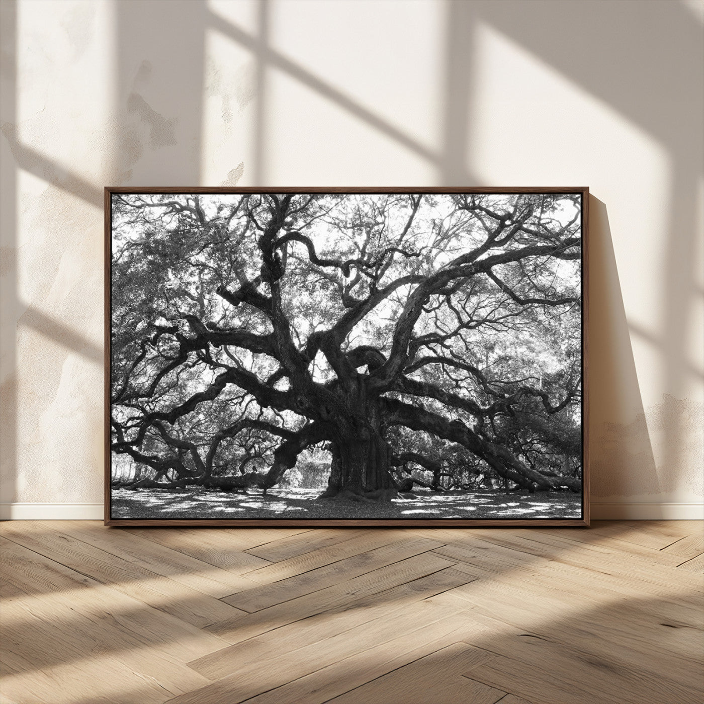MGV-FC-36X24 - Ancient Oak Wall Art Canvas Print, Framed Twisted Branches Art Picture Print, Gnarled Tree Perfect Moody Nature Decor Artwork