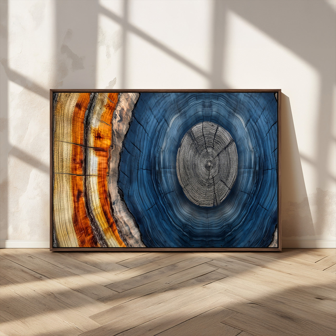 84489410-MGV-CV-36X24-Abstract Framed Tree Rings Wall Decor, Wood Grain Rings Artwork Print, Nature Woodland Modern Wall Decor for Barn Wall, Farmhouse Decor