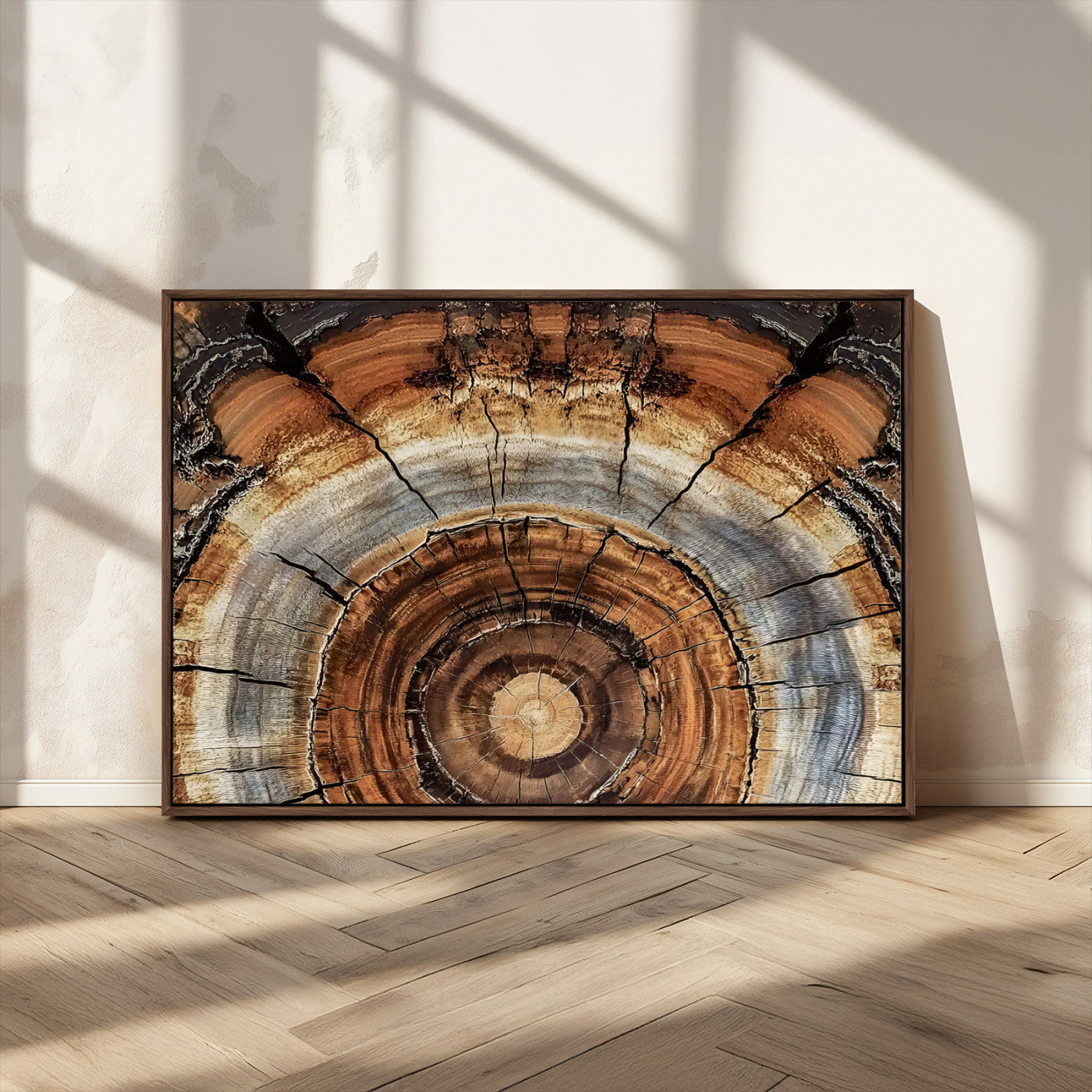 MGV-FC-36X24 - Tree Rings Wall Art Canvas Print, Framed Wood Texture Art Picture Print, Rustic Pattern Perfect Rustic Organic Decor Artwork